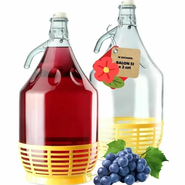 Damigiana da 5L con Chiusura a Staffa, Bottiglia di Vetro, Cestino in Plastica, 2 Pezzi