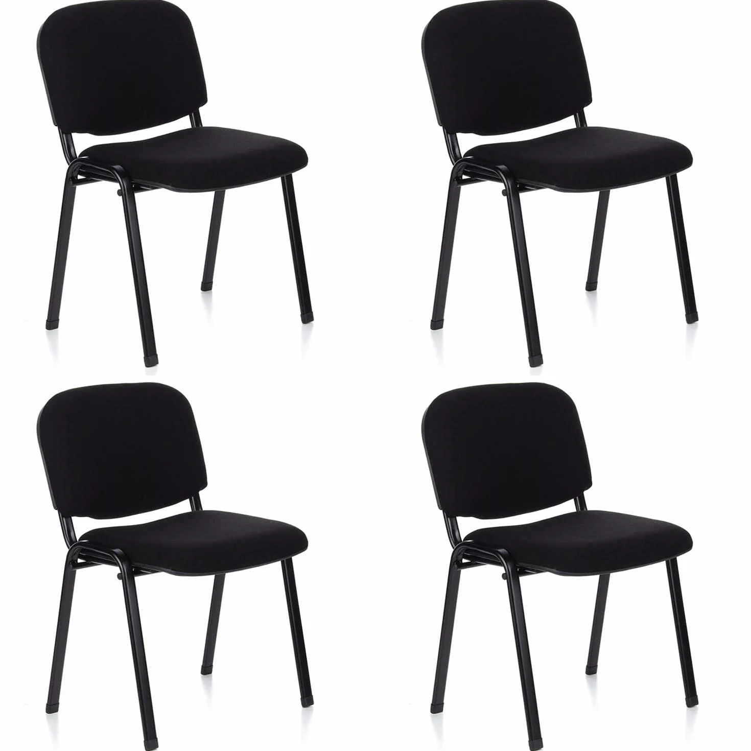 Europrimo Set 4 SEDIE da Ufficio Poltrona Fissa per Sala Attesa Struttura Metallo Verniciato Nero Rivestimento Tessuto Nero - Made in Italy