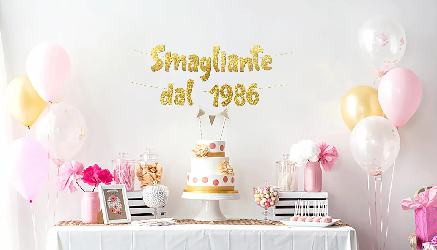 40° Compleanno Striscione "Smagliante Dal 1986" Oro Glitterato – Decorazioni Compleanno Divertenti, Gadget & Regali per Lei e Lui