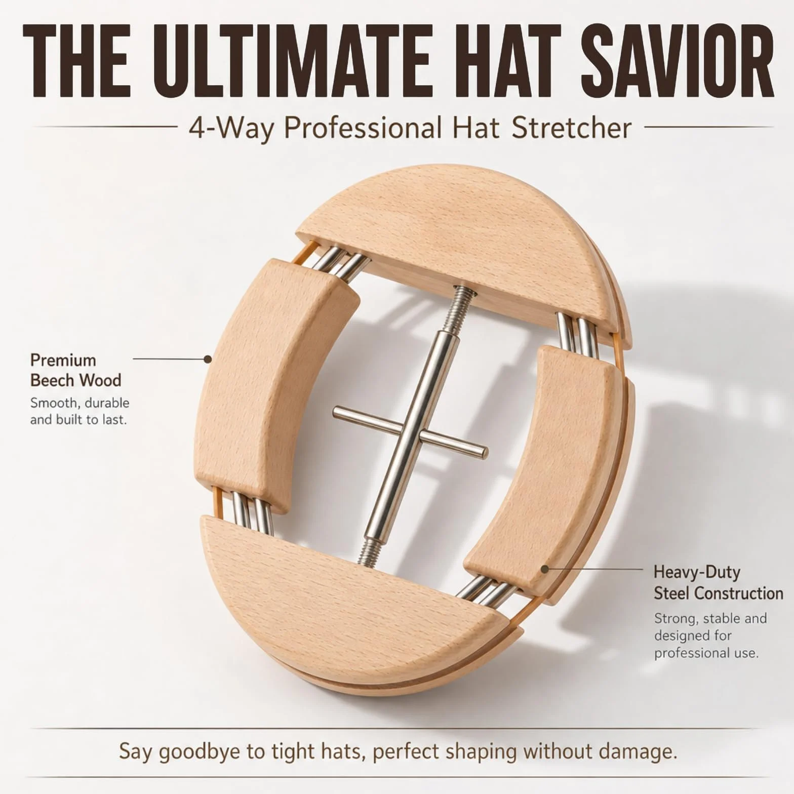 Tenditore per cappelli a quattro lati in legno, supporto per cappelli in legno naturale, cappello da cowboy, regolabile in larghezza al cappello, adatto per cappelli da baseball e cappelli da