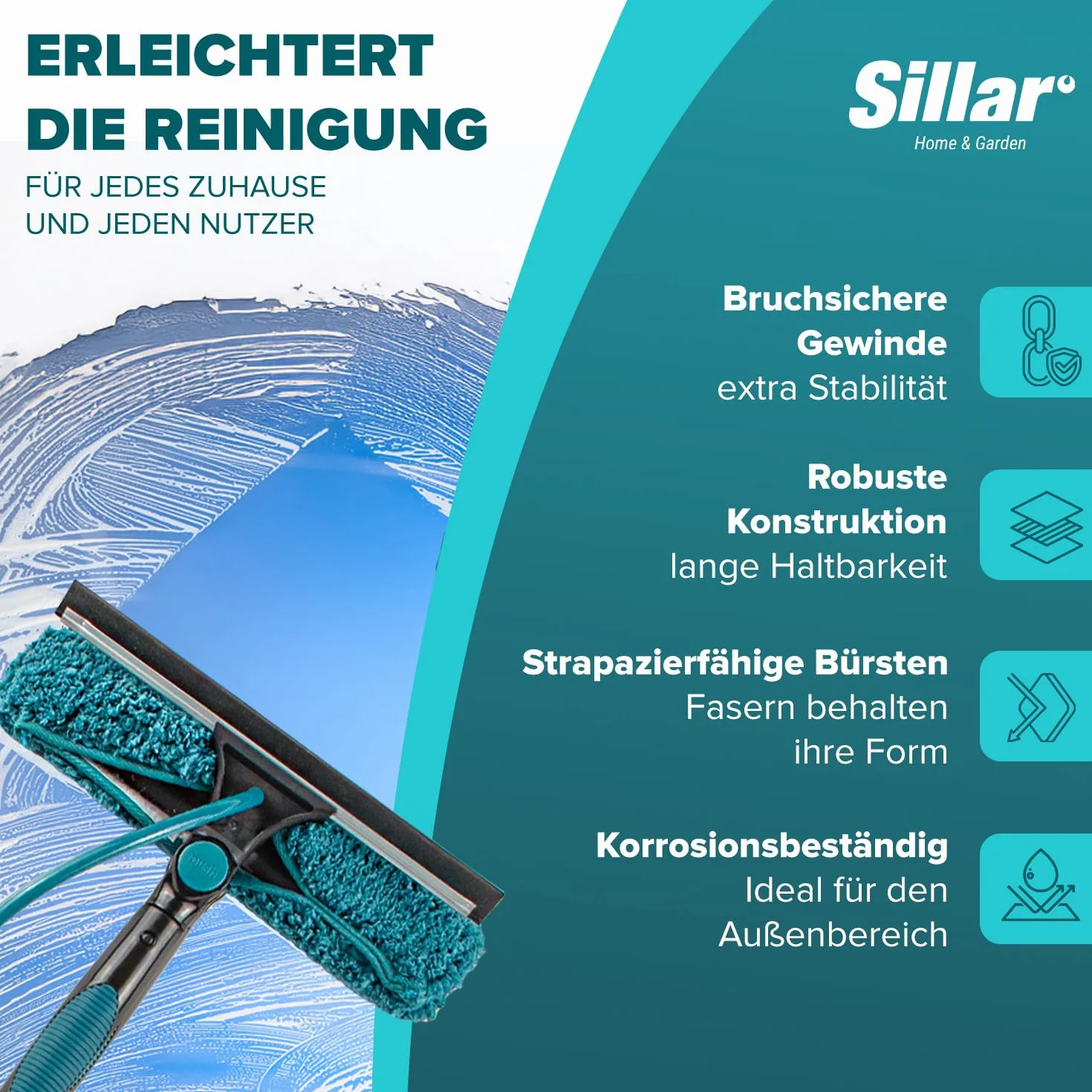 Sillar Scopa telescopica con Tubo Acqua, Estensibile 3,95 Metri, Contenitore detergente, Pulizia Pannelli fotovoltaici, Lavaggio di Camion, Auto, finestre, Poster di Negozi, imbarcazioni, Versatilità