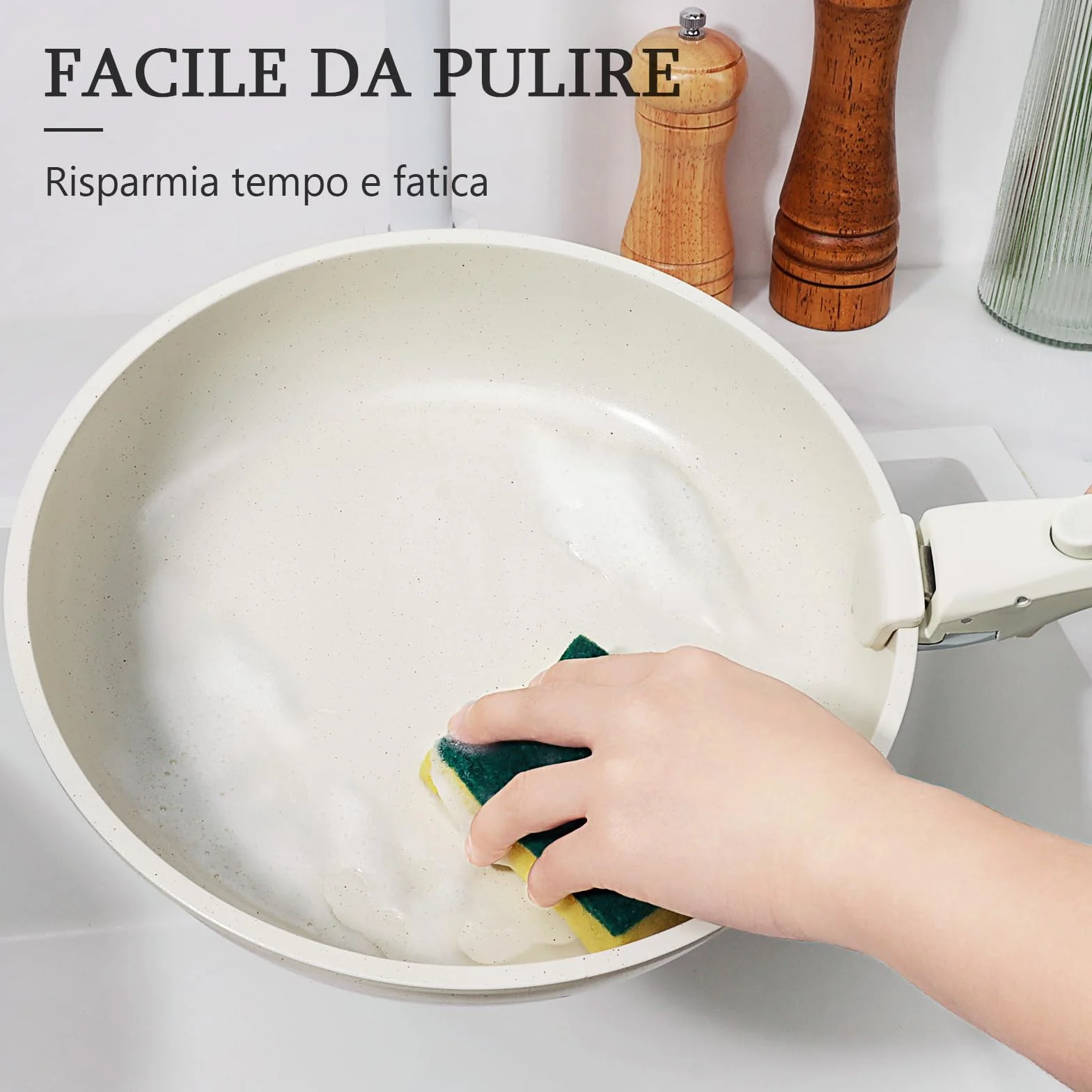 GiPP Set Pentole Padelle Ceramiche Antiaderenti 11 Pezzi Manico Amovibile Compatibile Induzione Forno Lavastoviglie Bianco