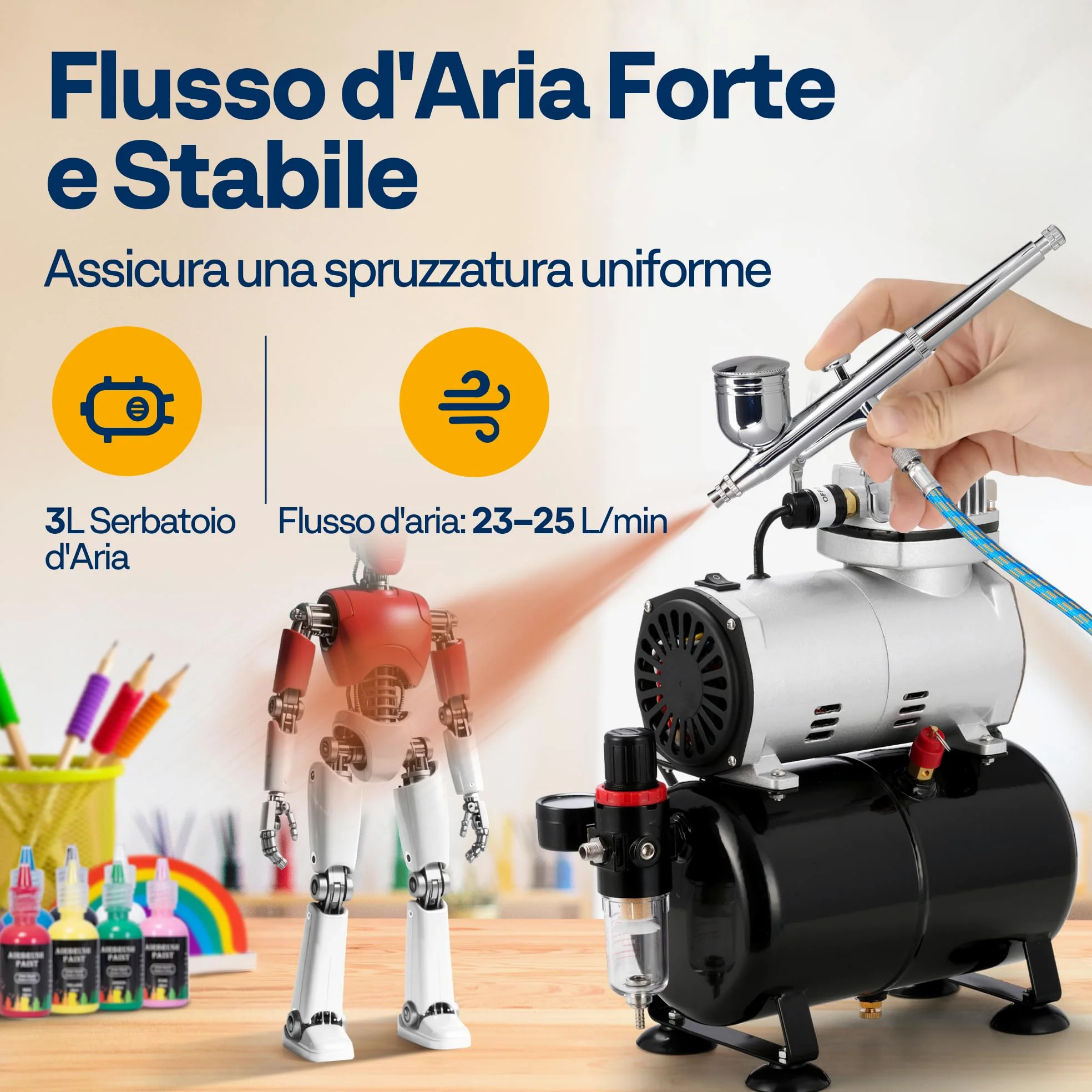 VIVOHOME Professionale Compressore Aerografo con Doppia Azione 1/5HP Compressore Aerografo con Serbatoio Aria 3L per la Decorazione di Torte il Trucco e l'artigianato il Design Delle Unghie