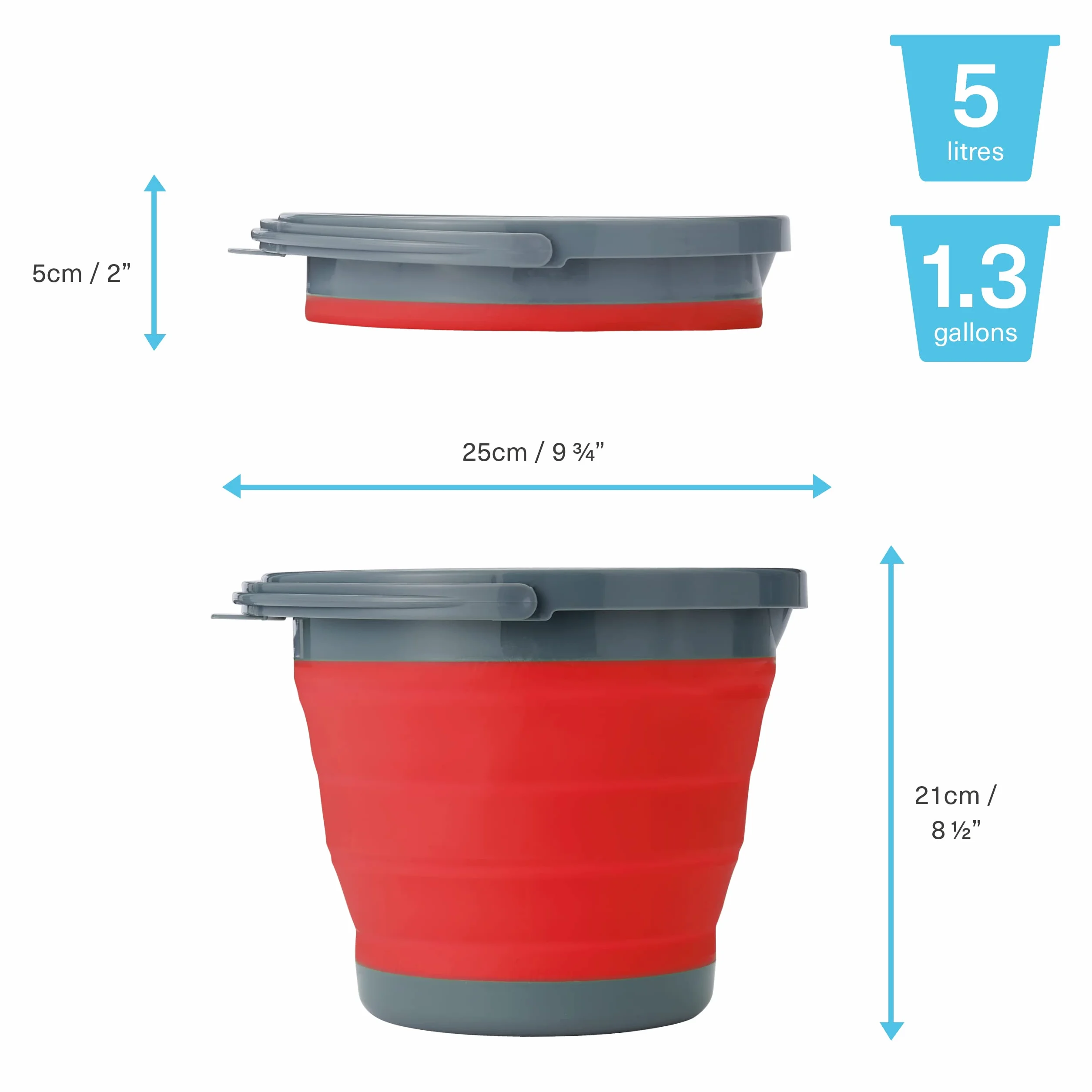 Bramble - 3 Pack Secchio Pieghevole/Secchio 5 Litri - Richiudibile, Portatile e Multiuso per Campeggio, Viaggio, Pesca, Camper, Pulizia della Casa/Risparmiatore di Spazio