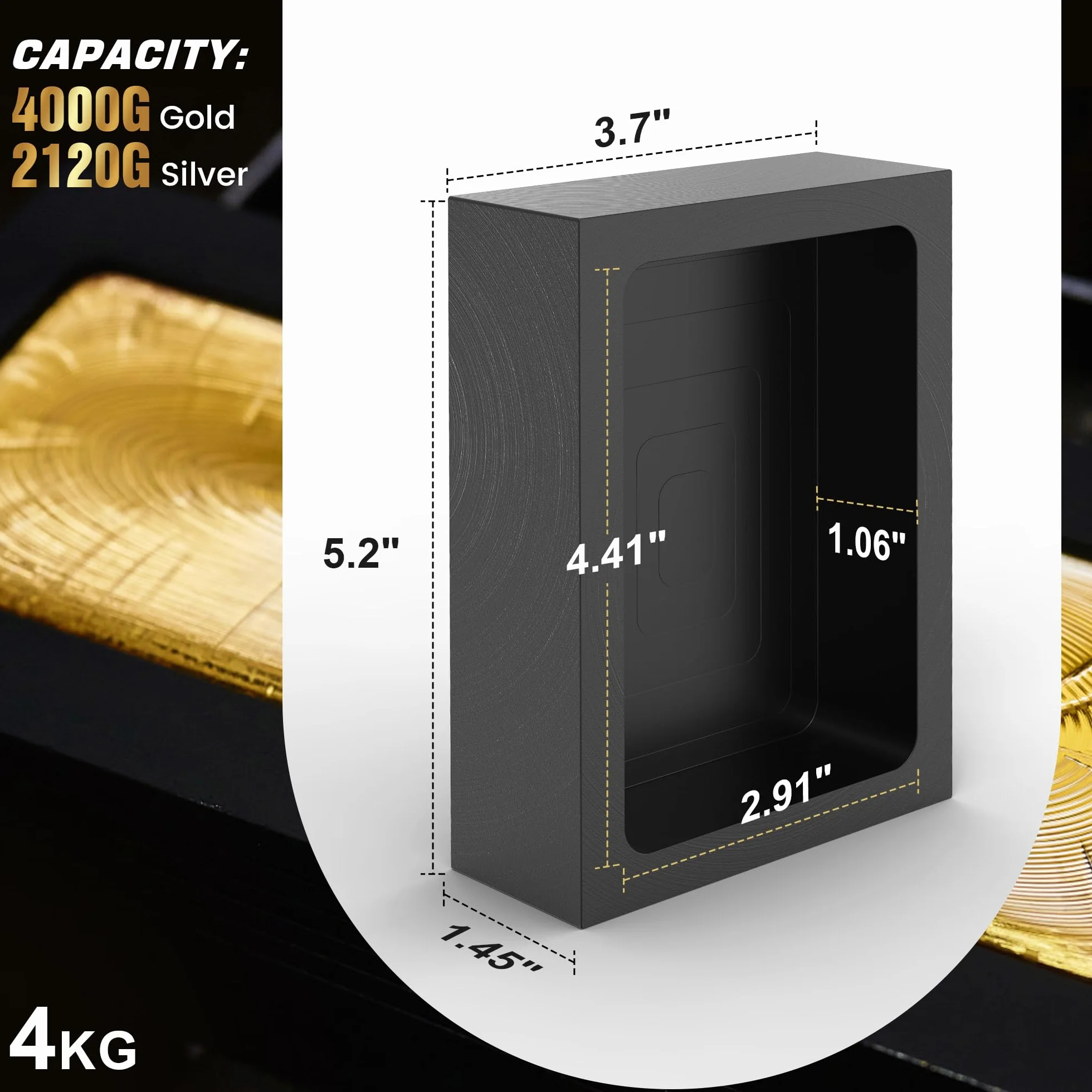 Stampo in grafite premium 4 kg per fusione metalli - Materiale alta purezza per oro argento alluminio rame ottone - Resistente calore 1800℃