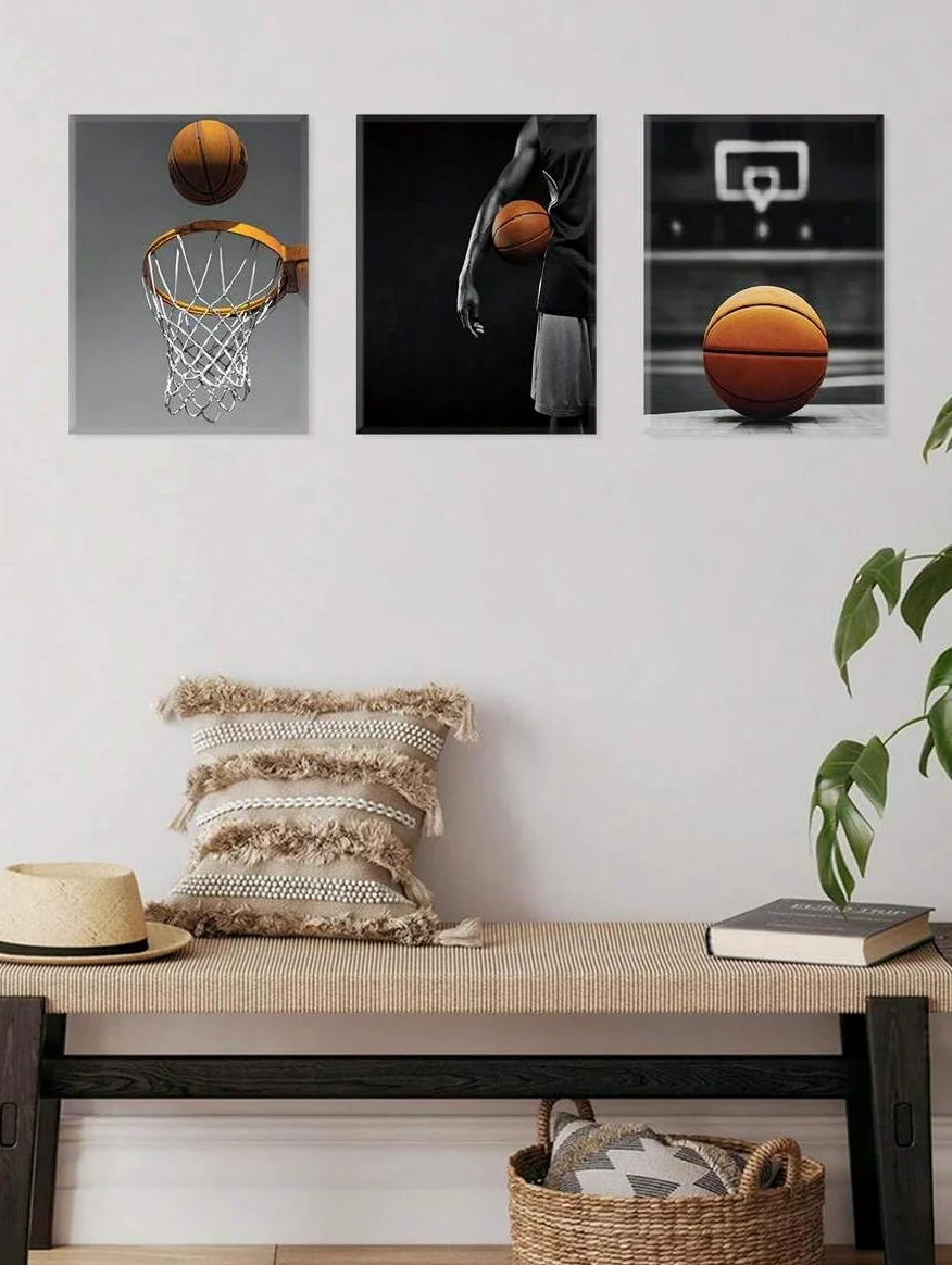 3 poster di azioni sportive, arte murale di basket, stampe artistiche di atletica, stampa su tela di canestro, dipinti di sport di squadra, decorazione per la cameretta dei bambini (50x70x3 cm/tela)
