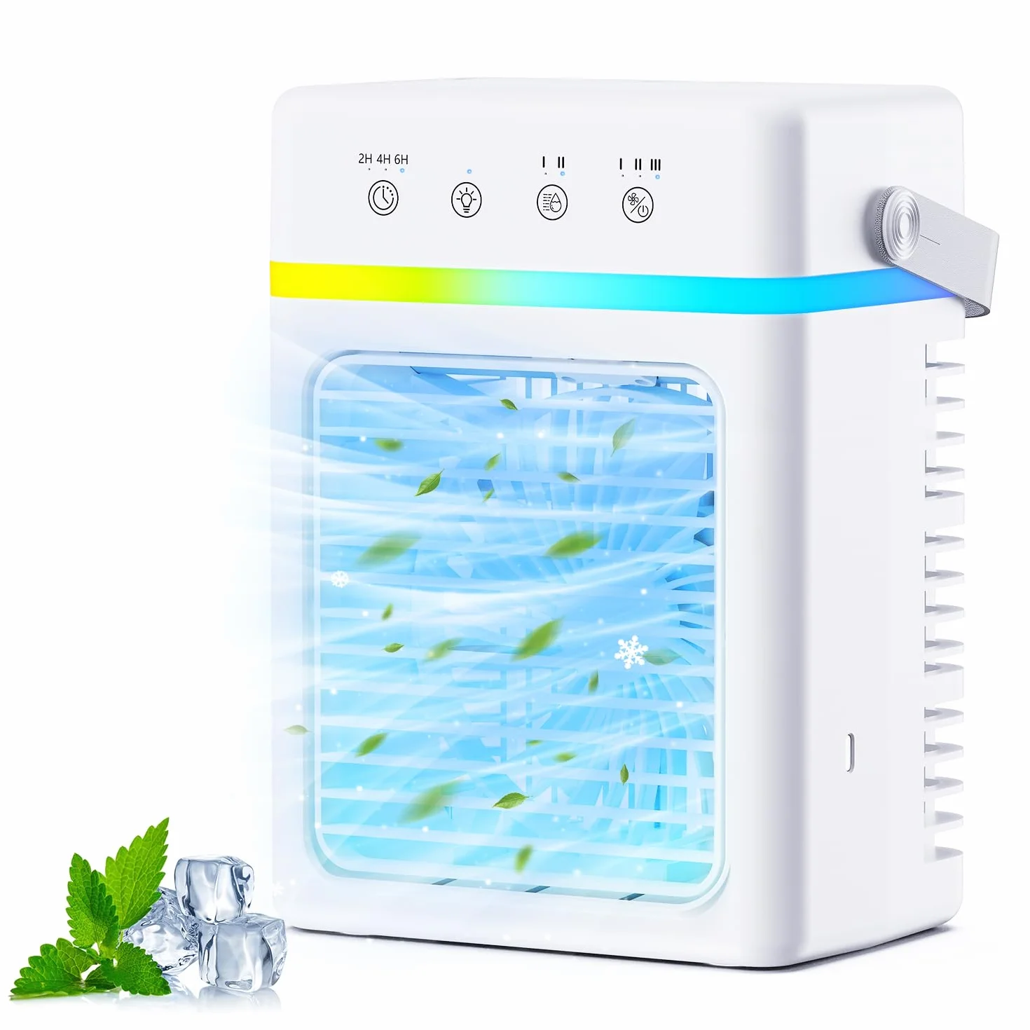 Condizionatore Portatile 900ml Silenzioso, Raffreddatore D'aria 3 Velocità & 3 Modalità, Climatizzatore USB con Nebulizzazione 4μm, Luci LED & Risparmio Energetico, Ideale per Casa, Ufficio, Campeggio