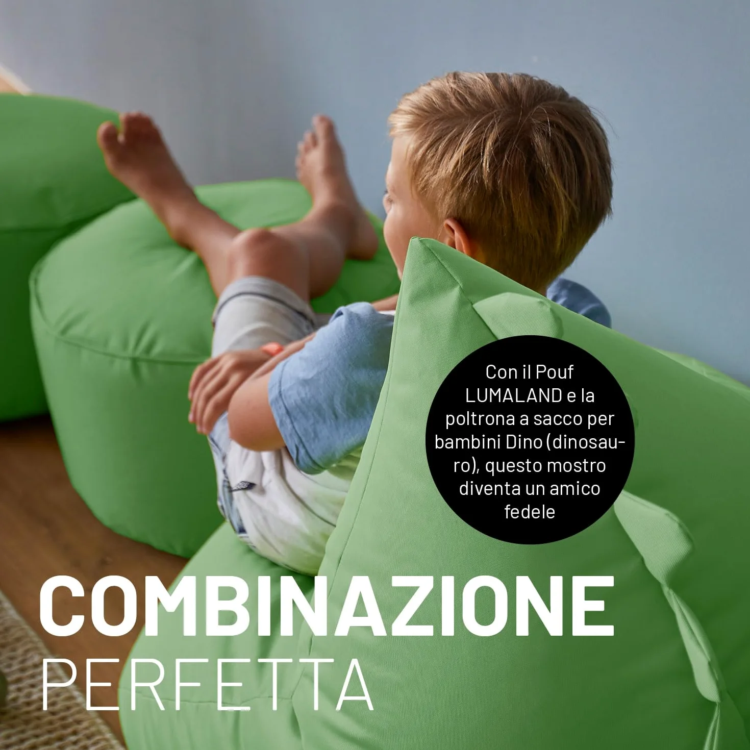 Lumaland Pouf Dino Animal Design | Pouf per interni ed esterni per bambini | Combinabile con gli amici di Animal Line | 90 x 90 x 70 cm [verde]