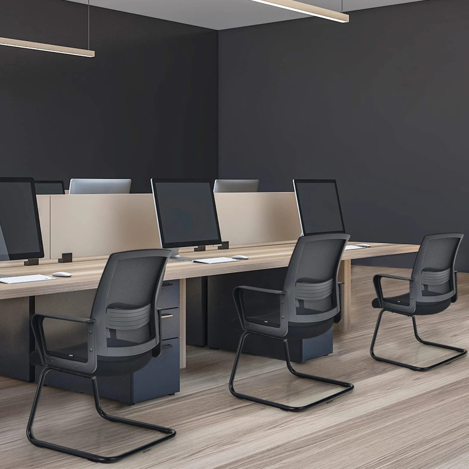 GIANTEX Sedia da ufficio, per riunioni e riunioni, ergonomica, con braccioli e supporto lombare, struttura in metallo, portata fino a 136 kg, seduta imbottita