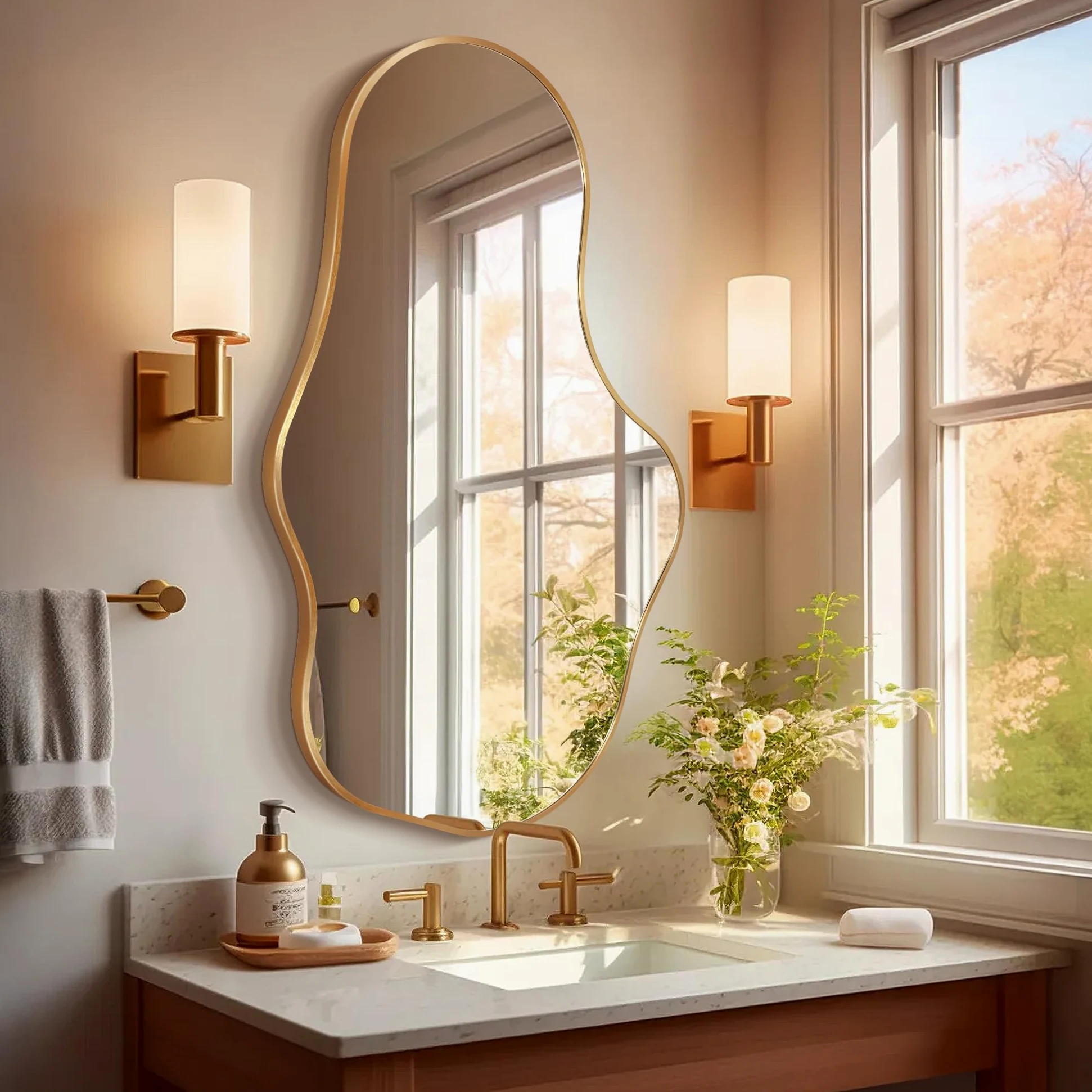 Specchio Da Parete Ondulato Irregolare, Specchio Astratto con Cornice In Lega Di Alluminio Qualità Aeronautica per Bagno, Camera Da Letto & Ingresso