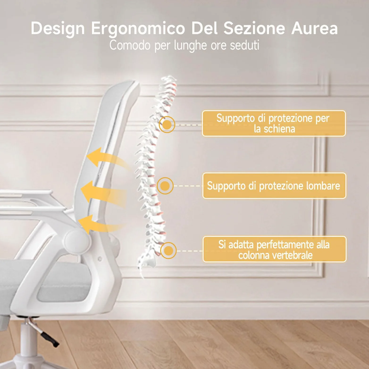 naspaluro Sedia da Ufficio Scrivania Ergonomica, Con Braccioli Pieghevoli, Altezza Regolabile, Seduta e Schienale in Rete Respirante, Girevole con Ruote, Funzione Oscillante Grigio