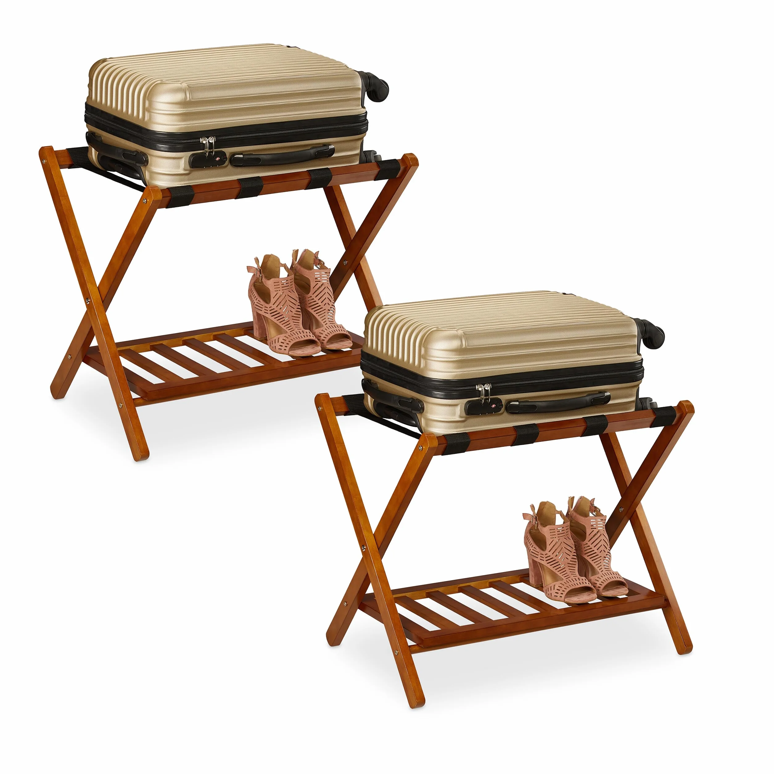 Relaxdays Portavaligie da Camera Pieghevole in Legno, Set da 2, 54x66x45 cm, Naturale