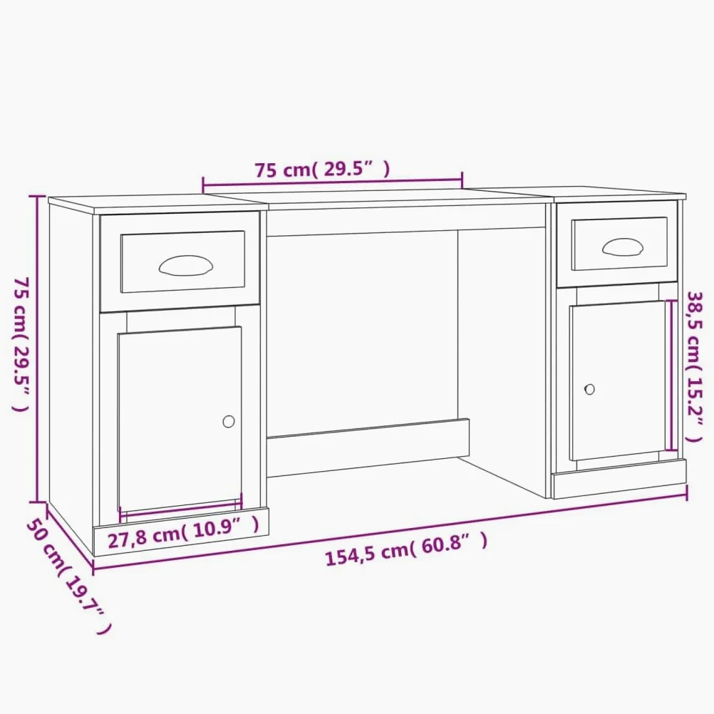 Scrivania portaoggetti grigio Sonoma, in legno Sonoma, 154,5 x 50 x 75 cm, tavolo da ufficio con armadio, scaffale, cassetto per raccoglitori e documenti sul posto di lavoro
