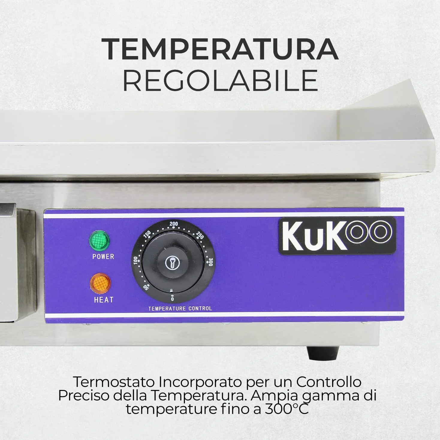 Kukoo - Piastra Elettrica da Cucina in Acciaio Inossidabile Griglia Professionale Liscia Bistecchiera da Bar Ristorante - 50cm