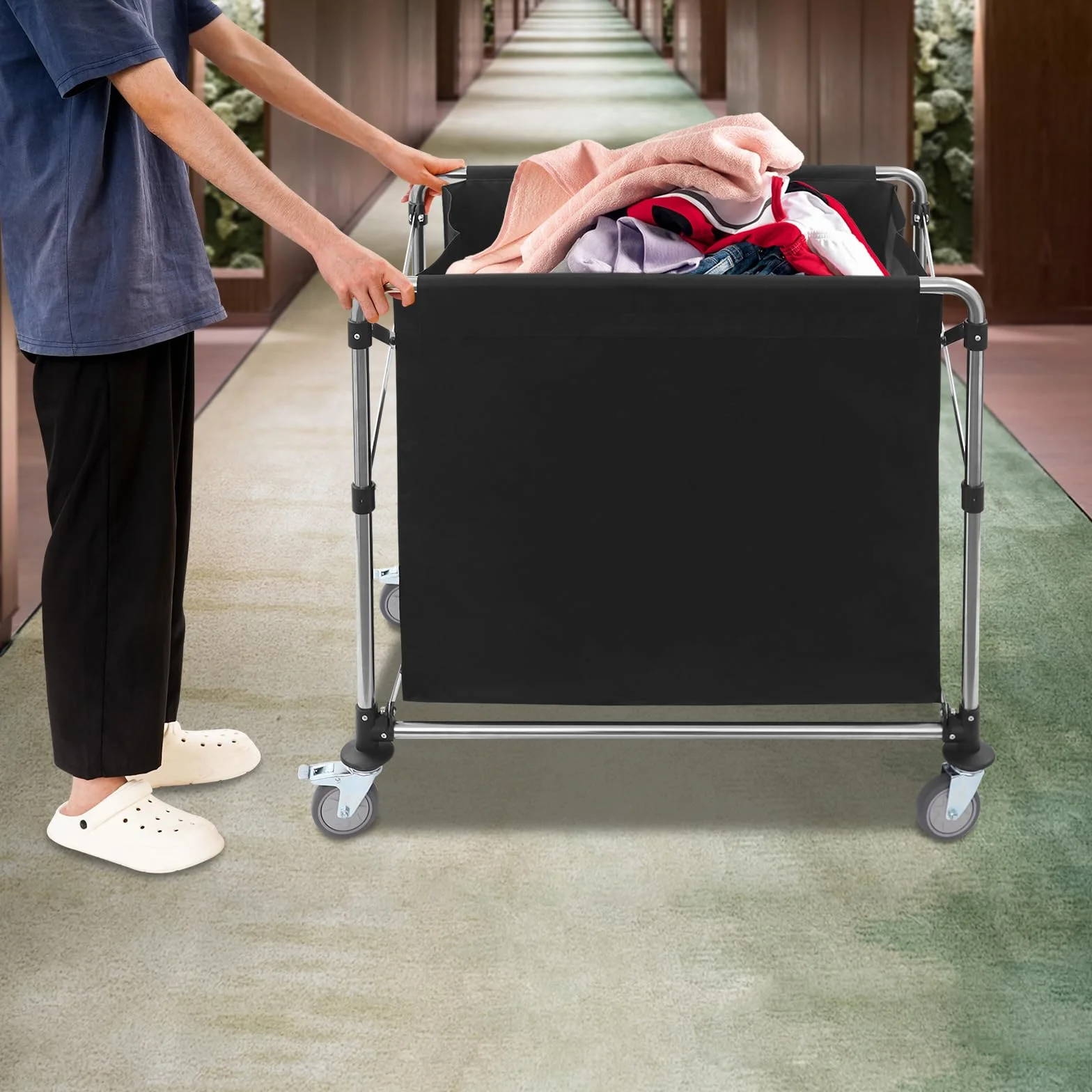 Carrello per la biancheria, con ruote, pieghevole, per la biancheria, per la casa, hotel, 90 x 60 x 88 cm