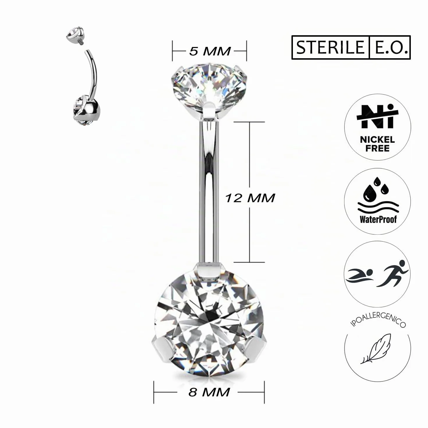 WARRIOR Piercing Ombelico STERILE Acciaio Chirurgico 316 L Banana