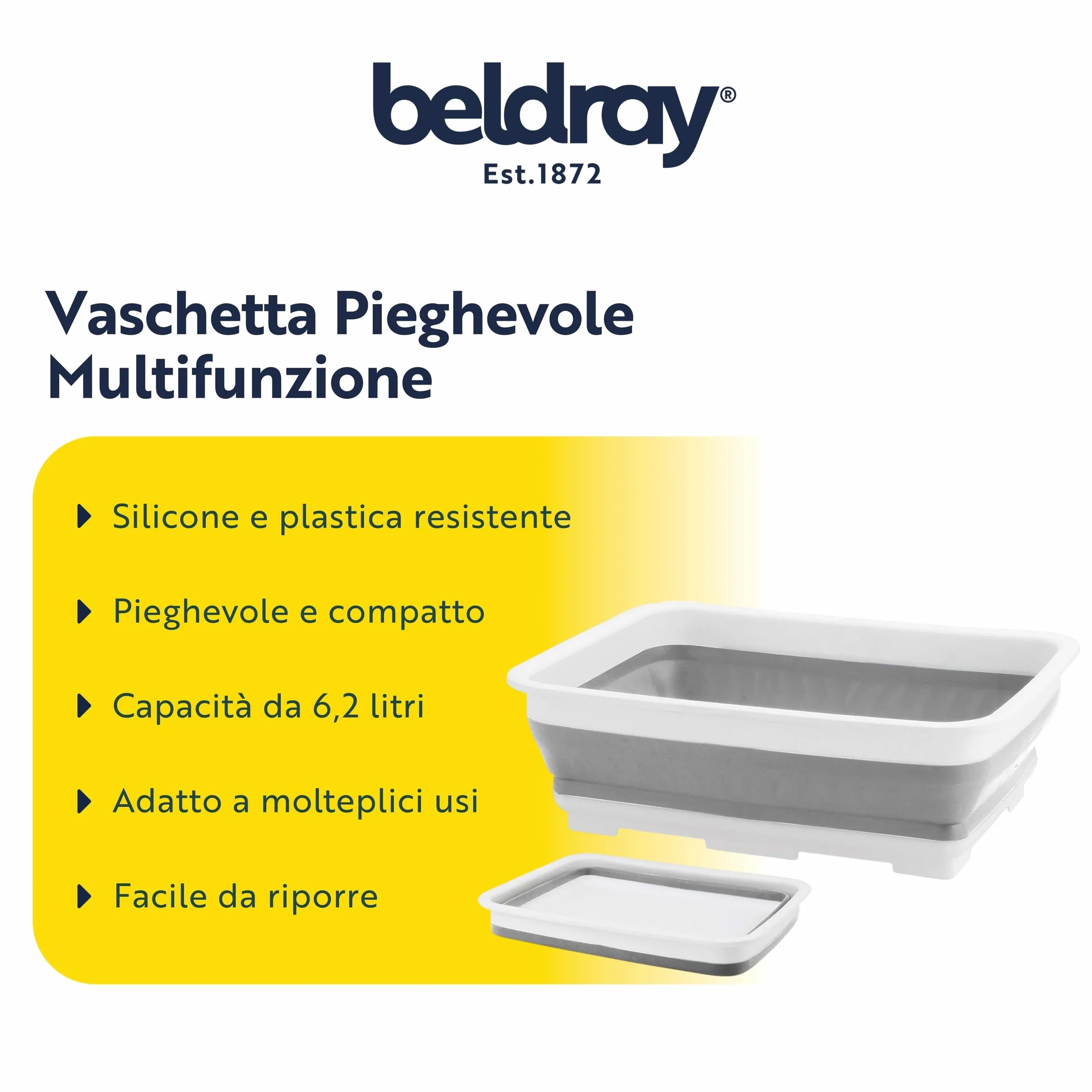 Beldray LA030191GRY vaschetta rettangolare pieghevole per il lavaggio della cucina, vassoio per ripostiglio compatto, roulotte/campeggio, Easy Store, Grigio