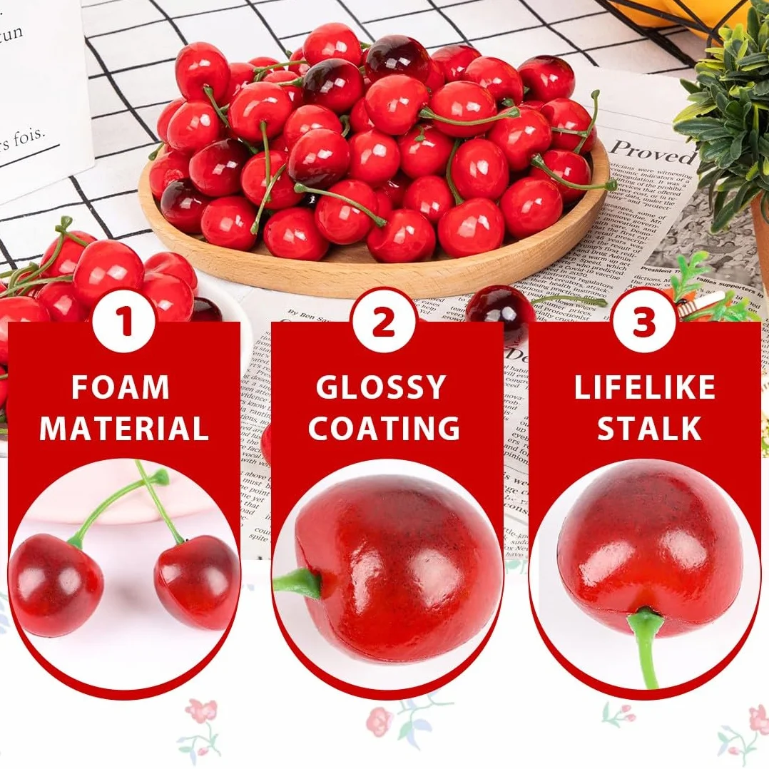Ciliegie Artificiali Realistiche 30 Pezzi Decorativi Frutta Finta Decorazioni