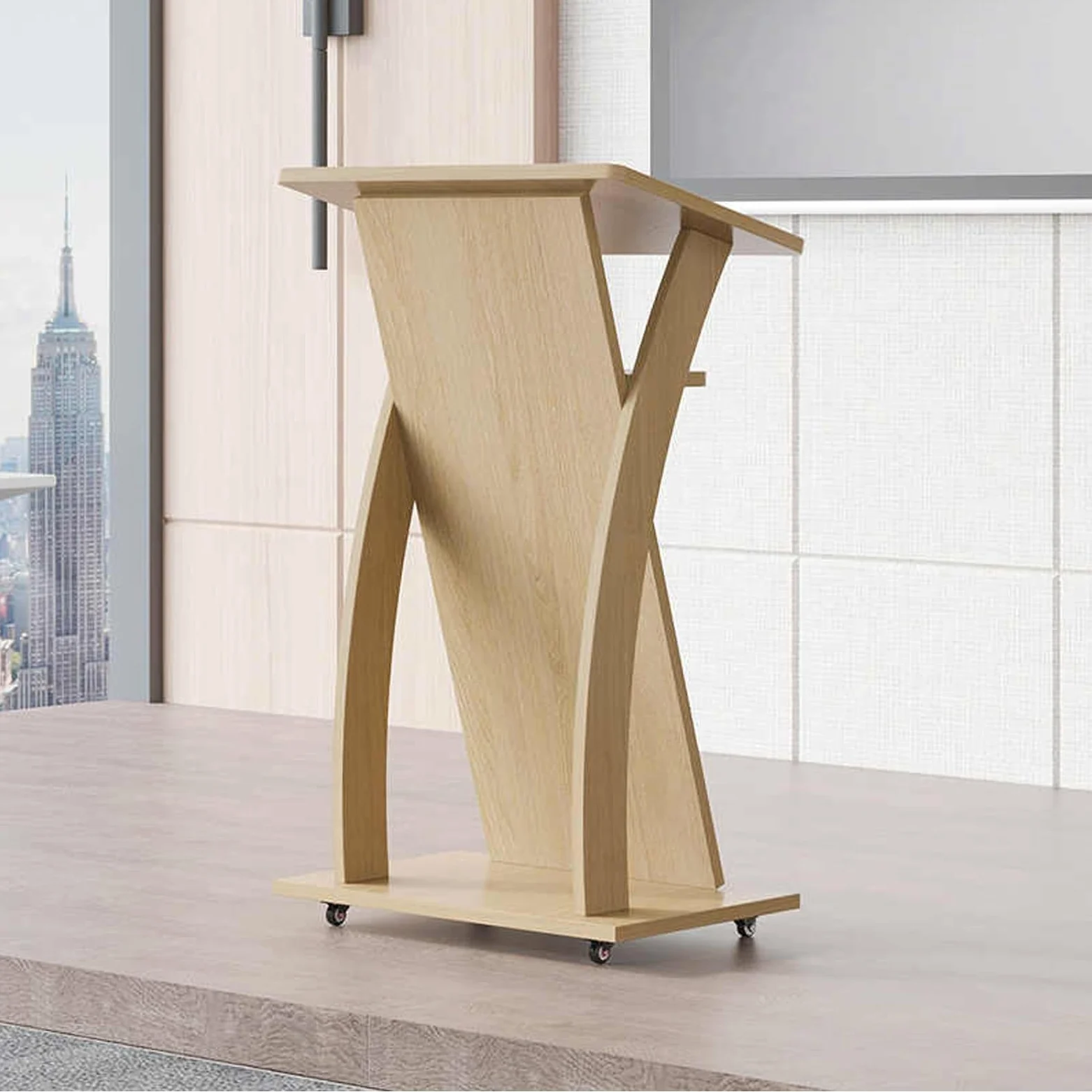 Pulpito versatile in legno per chiesa con ruote, podio per matrimoni, conferenze ed eventi, facile da riporre e trasportare