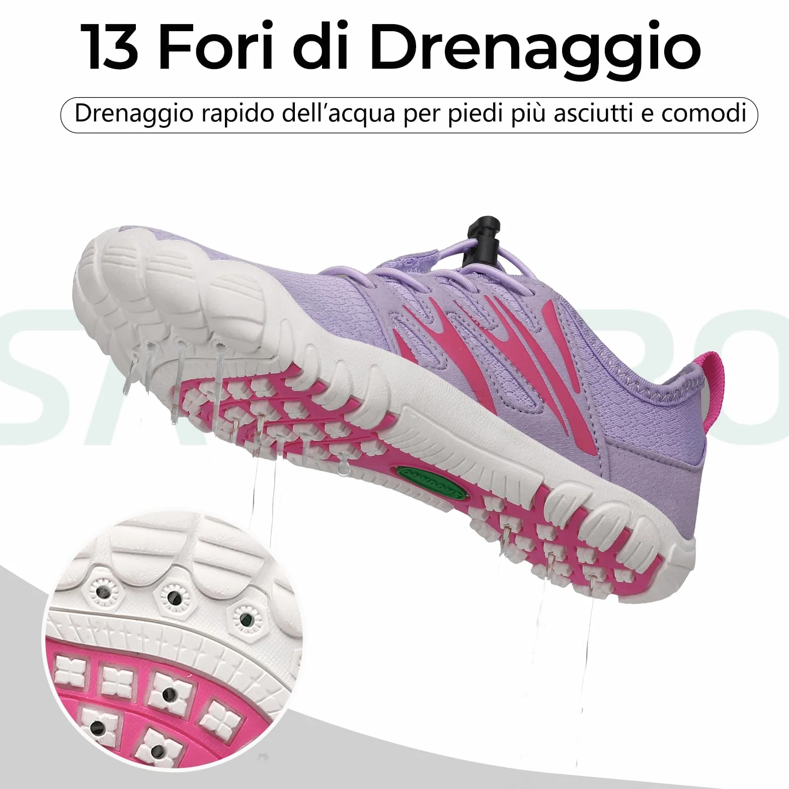 Scarpe Barefoot da Acqua per Bambino Traspiranti Asciugatura Rapida Punta Ampia Gr.25-38