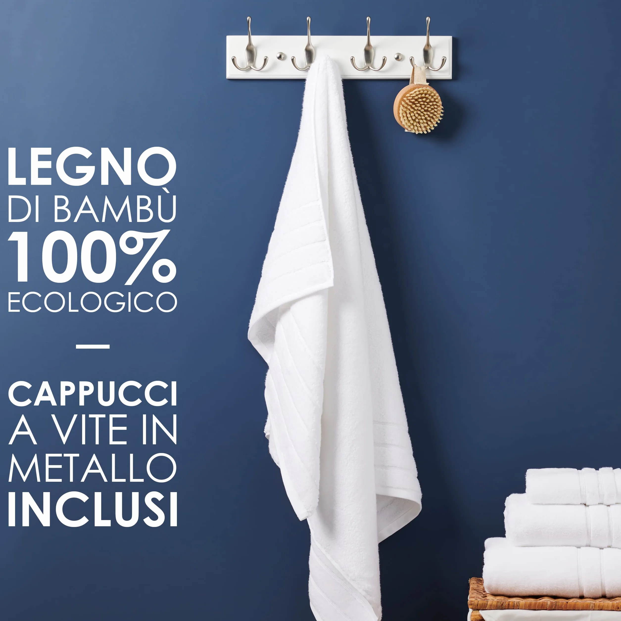 LARHN Appendiabiti da Parete Bianco 42 cm 4 Ganci Tripli Legno Moderno