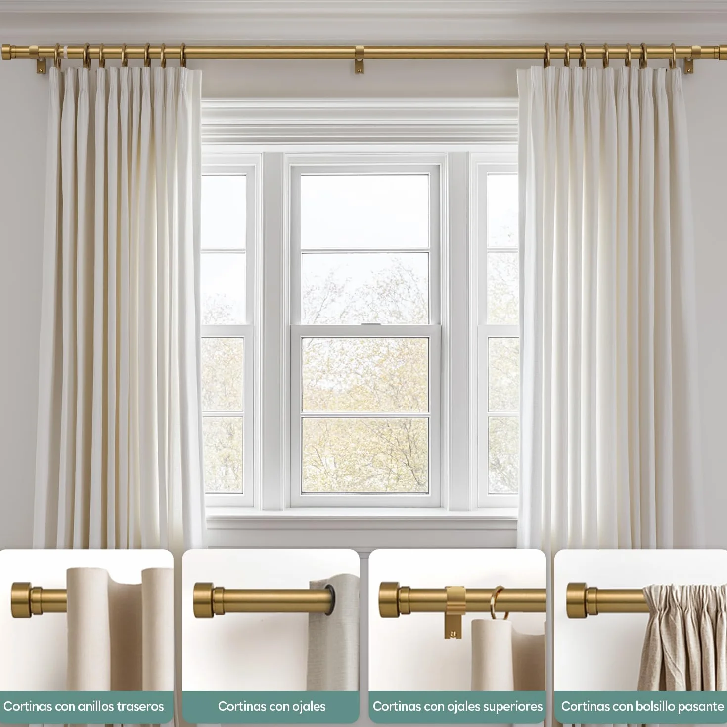 Asta per Tende Allungabile 80-218 cm Ottone 25 mm Soffitto Parete Metallo
