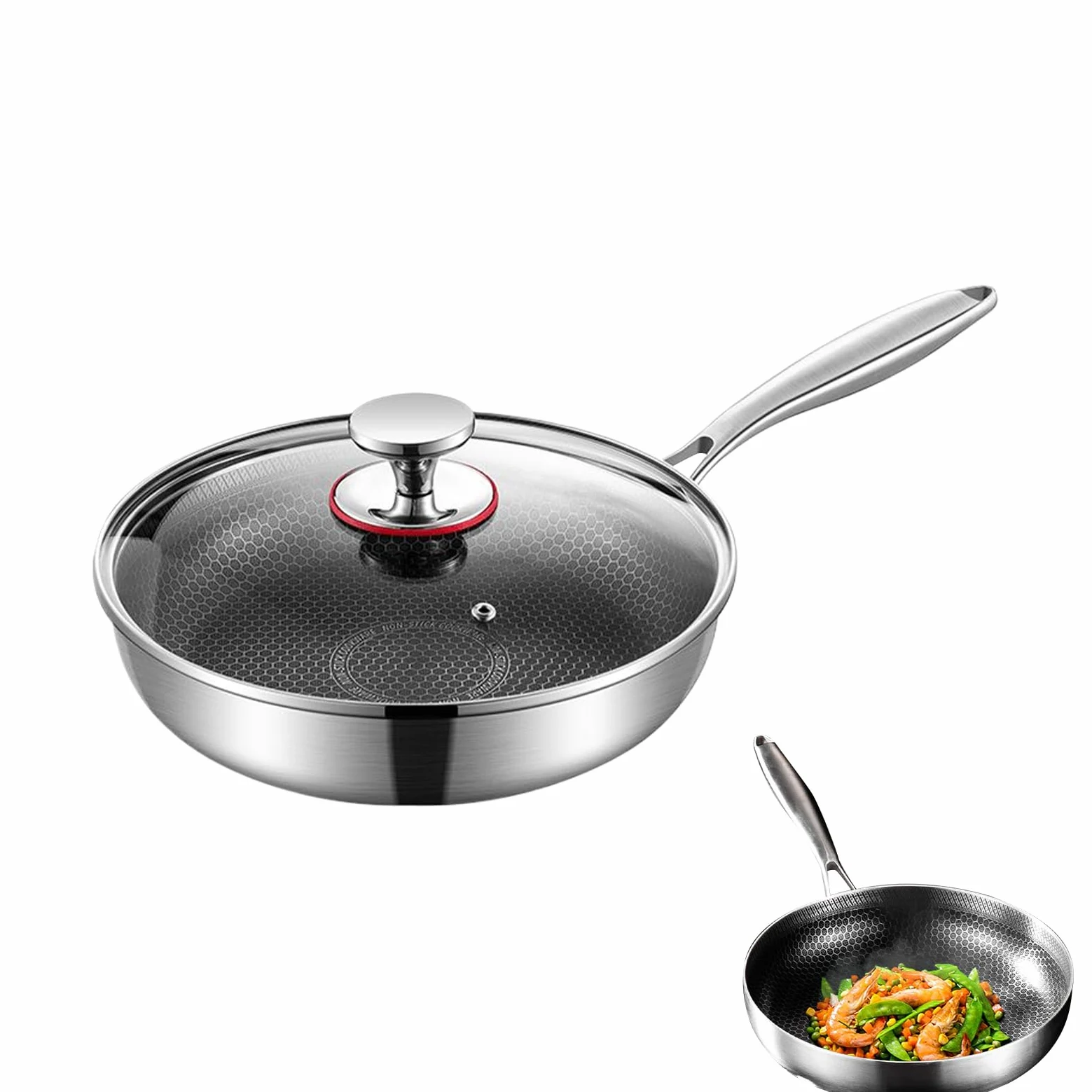 Generico Padelle Antiaderenti Acciaio Inossidabile Resistente Al Calore | Pentole Antiaderenti Sicure Per Lavastoviglie Ideale per Interni Campeggio Barbecue Cottura Carne Pesce Uova Fornelli e