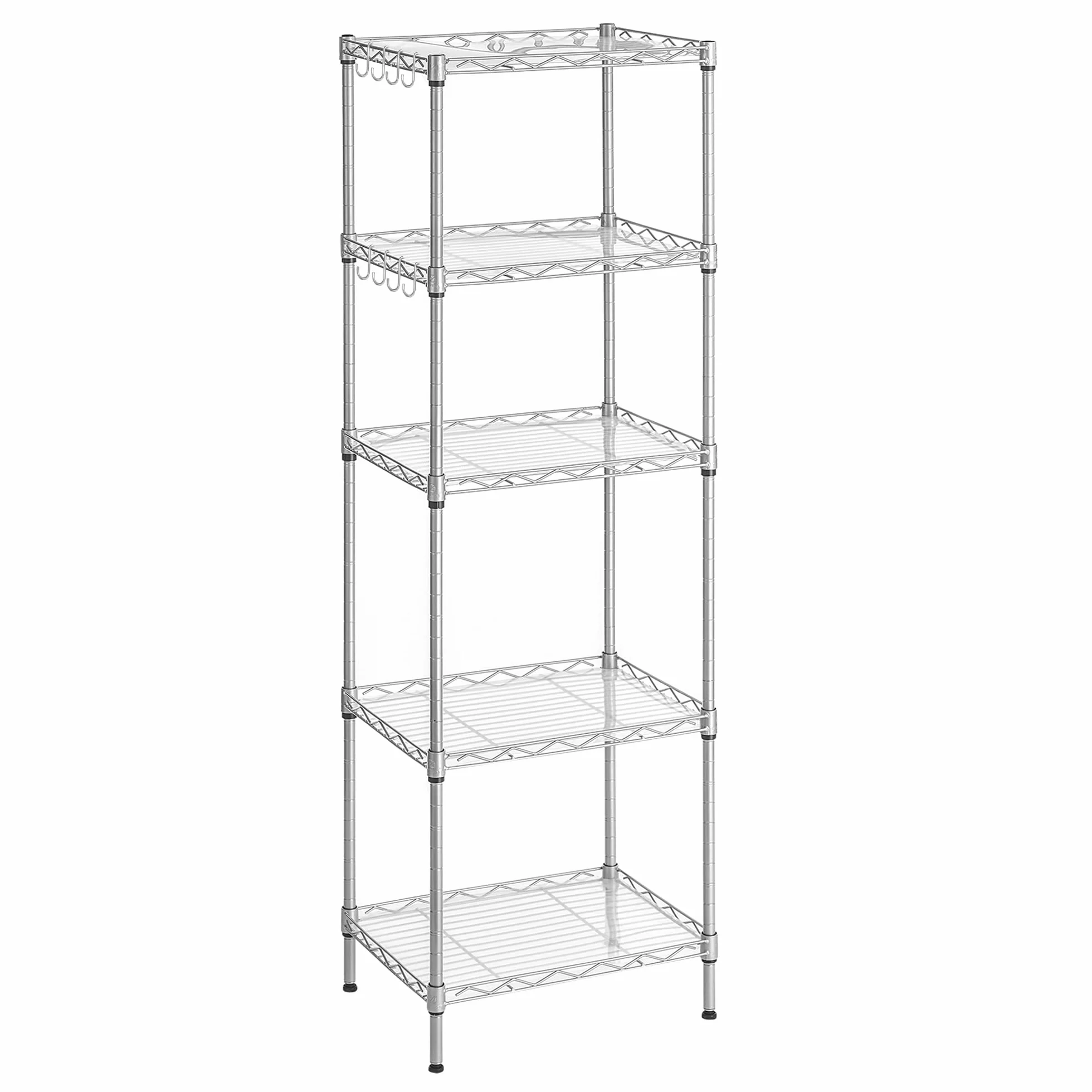 SONGMICS Mensola da cucina a 5 livelli, 8 ganci, regolabile in altezza, metallo, argento LGR115E01