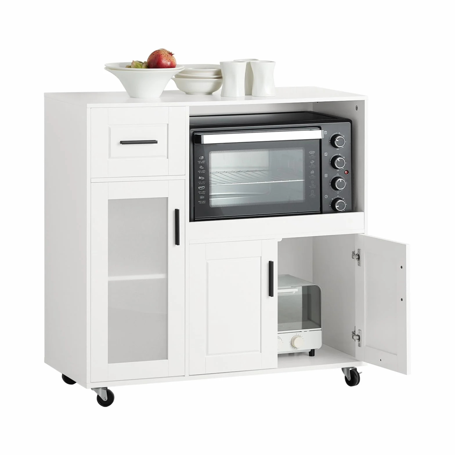 SoBuy Carrello da Cucina, Isola Cucina con Ruote, Mobili da Cucina, Supporto per Microonde, Carrello Mobile per Sala da Pranzo e Ufficio 88,5 x 40 x 89 cm Bianco FSB78-W