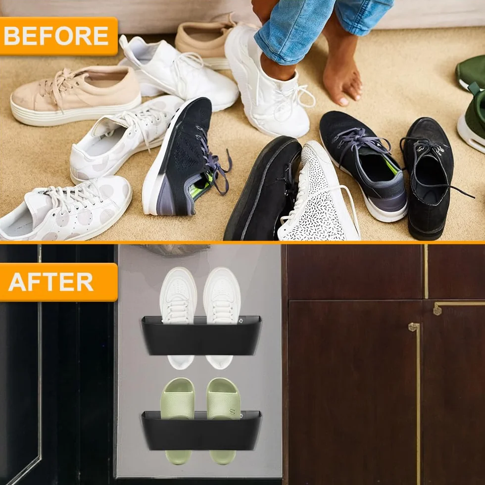 6 Pezzi Portascarpe da Parete per Camper Scaffale per Scarpe in Plastica per Camper Autoadesivo o con Foratura Scarpiera da Parete per Campeggio, Bagno
