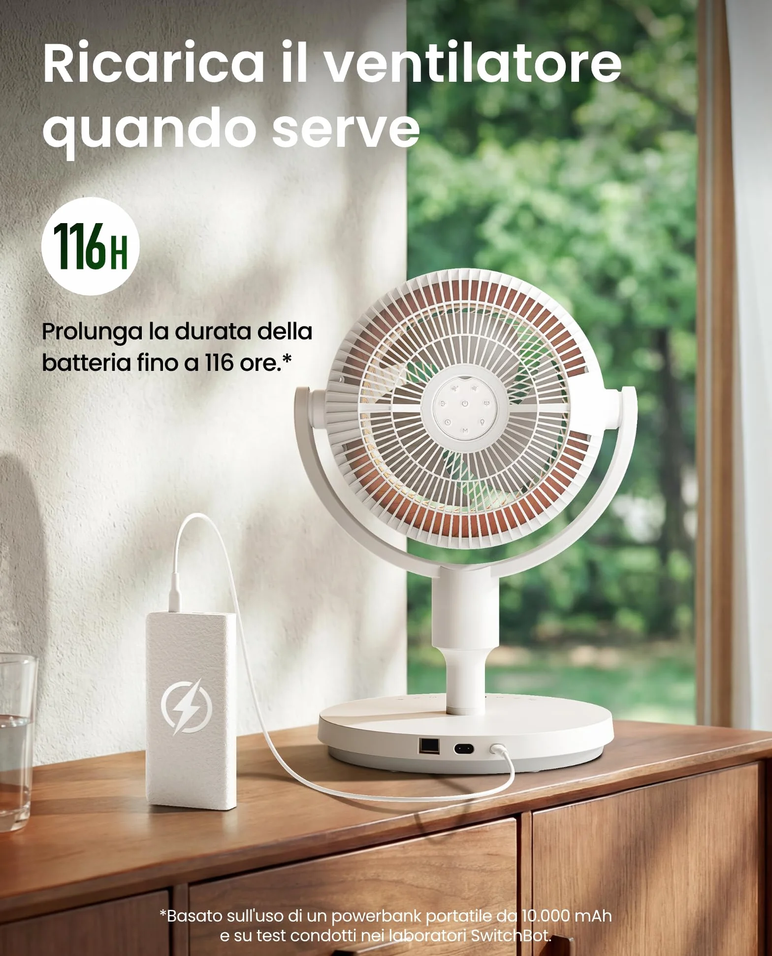 SwitchBot Ventilatore a circolazione d'aria a piantana RGB, silenzioso (22 dB) con telecomando, compatibile Matter via Hub, portata 9,15 m³/min, altezza regolabile, 4 modalità, 9 velocità, timer 9 ore