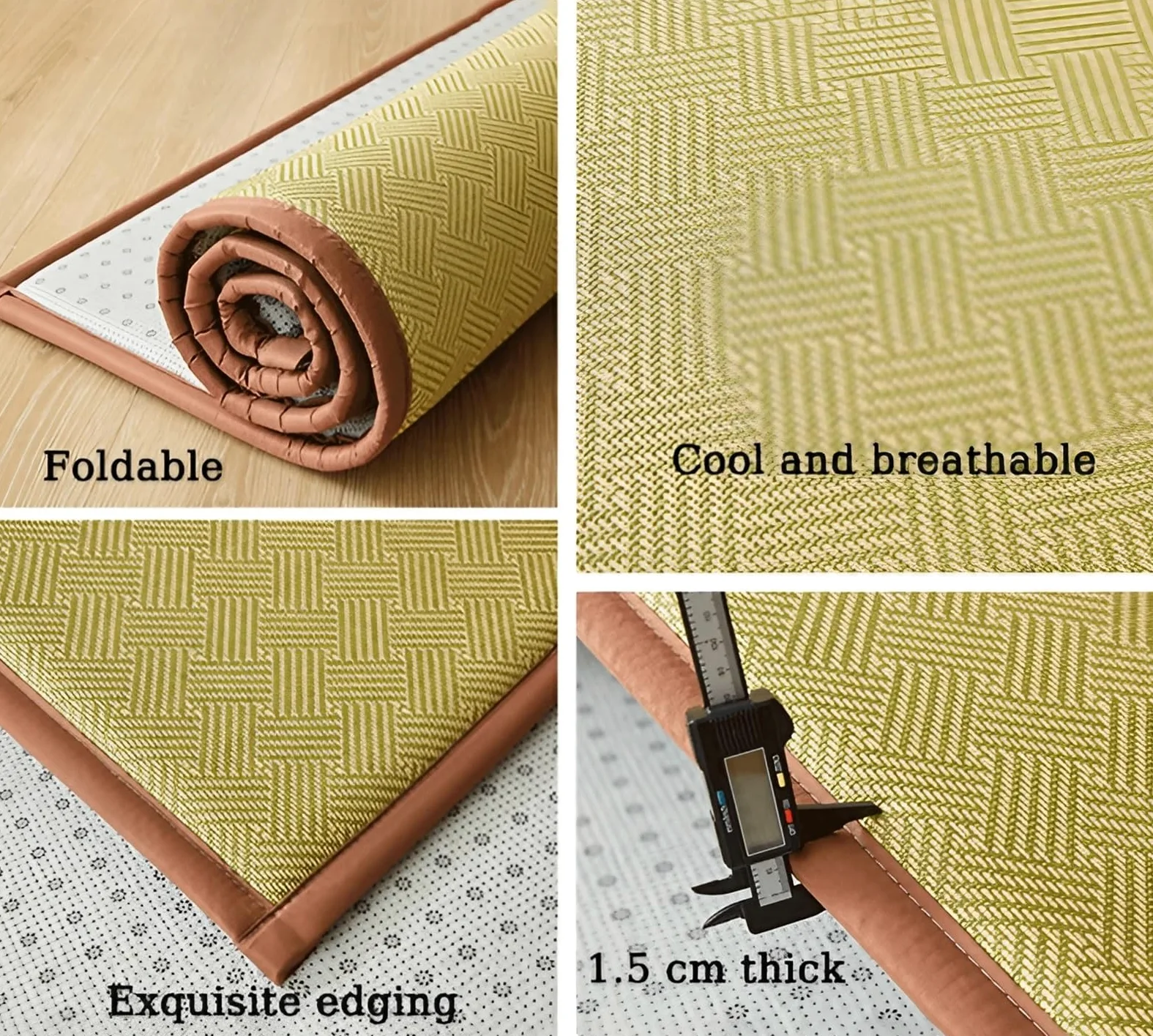 Tatami Giapponese In Fibra Naturale - Stuoia Intrecciata Di Rattan Antiscivolo - Materasso Futon Fresco e Traspirante - Tappeto Reversibile per Interni, Soggiorno e Camera Da Letto(Light Green,150 x 2