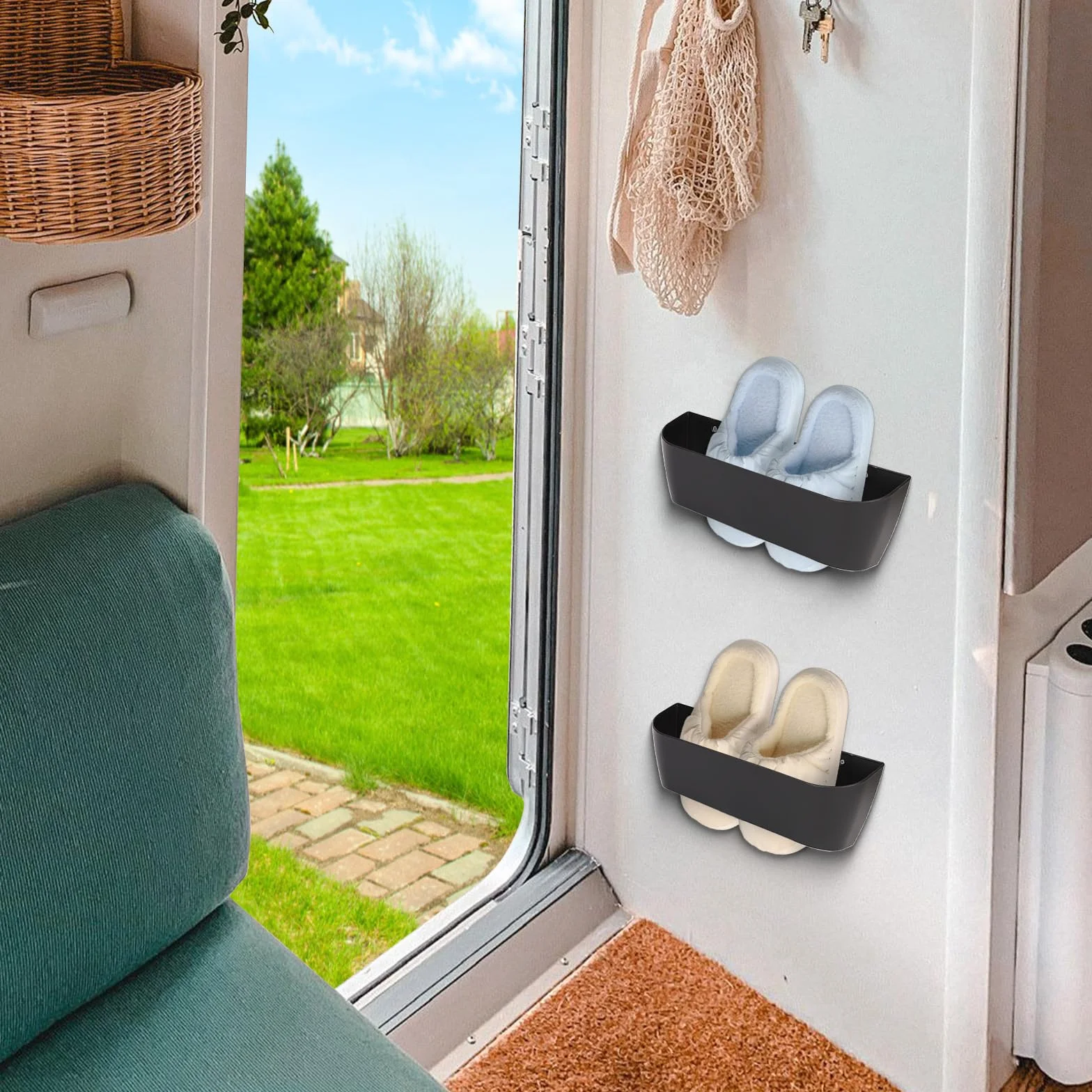 Porta Scarpe da Appendere: 6 Pezzi Salvaspazio, Non Richiede Foratura, Autoadesivo o Foratura, Adatto per Proprietari di Camper, Occupanti con Problemi di Spazio