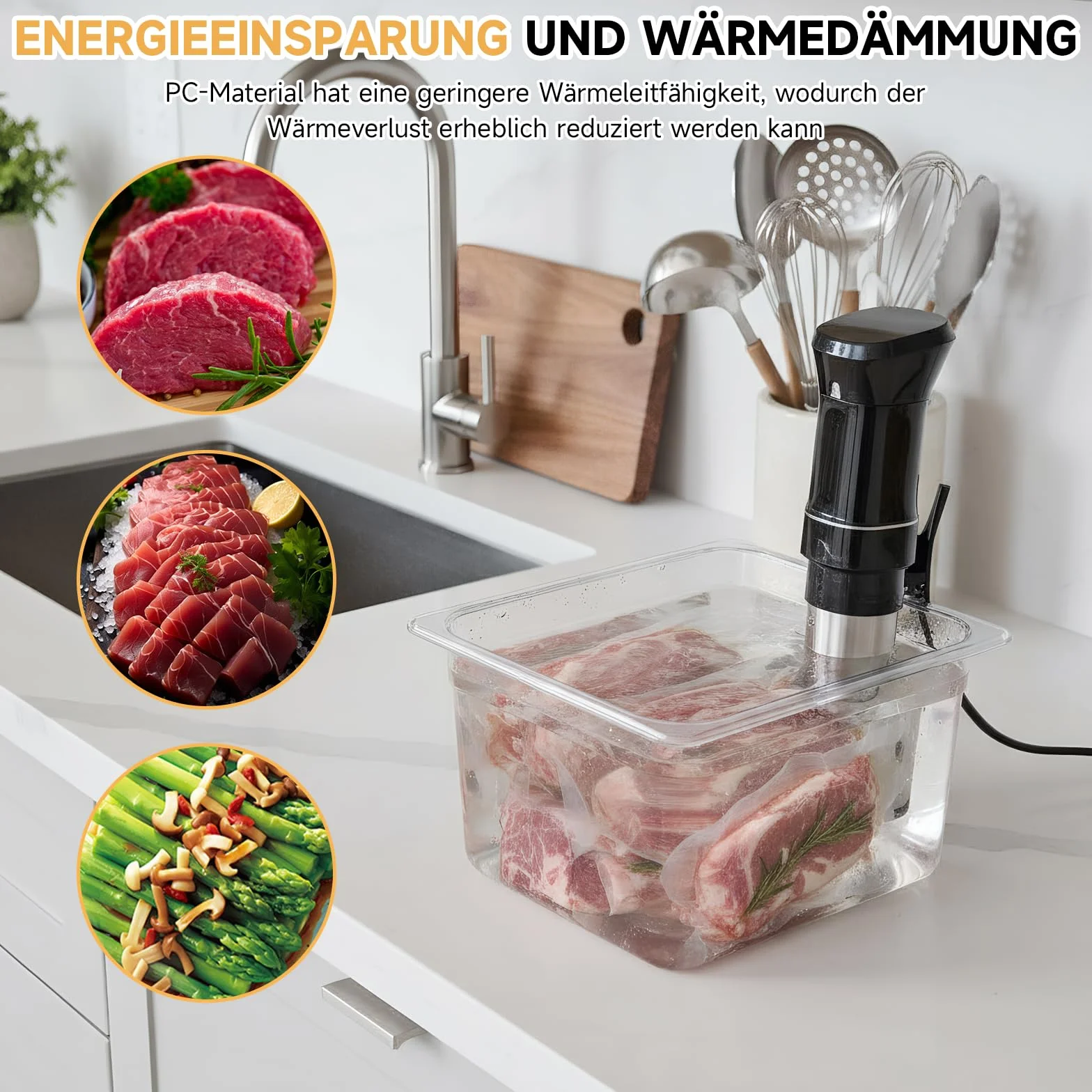 Sous Vide Contenitore a Bassa Temperatura 11 Litri con Coperchio e Vassoio per Bistecche