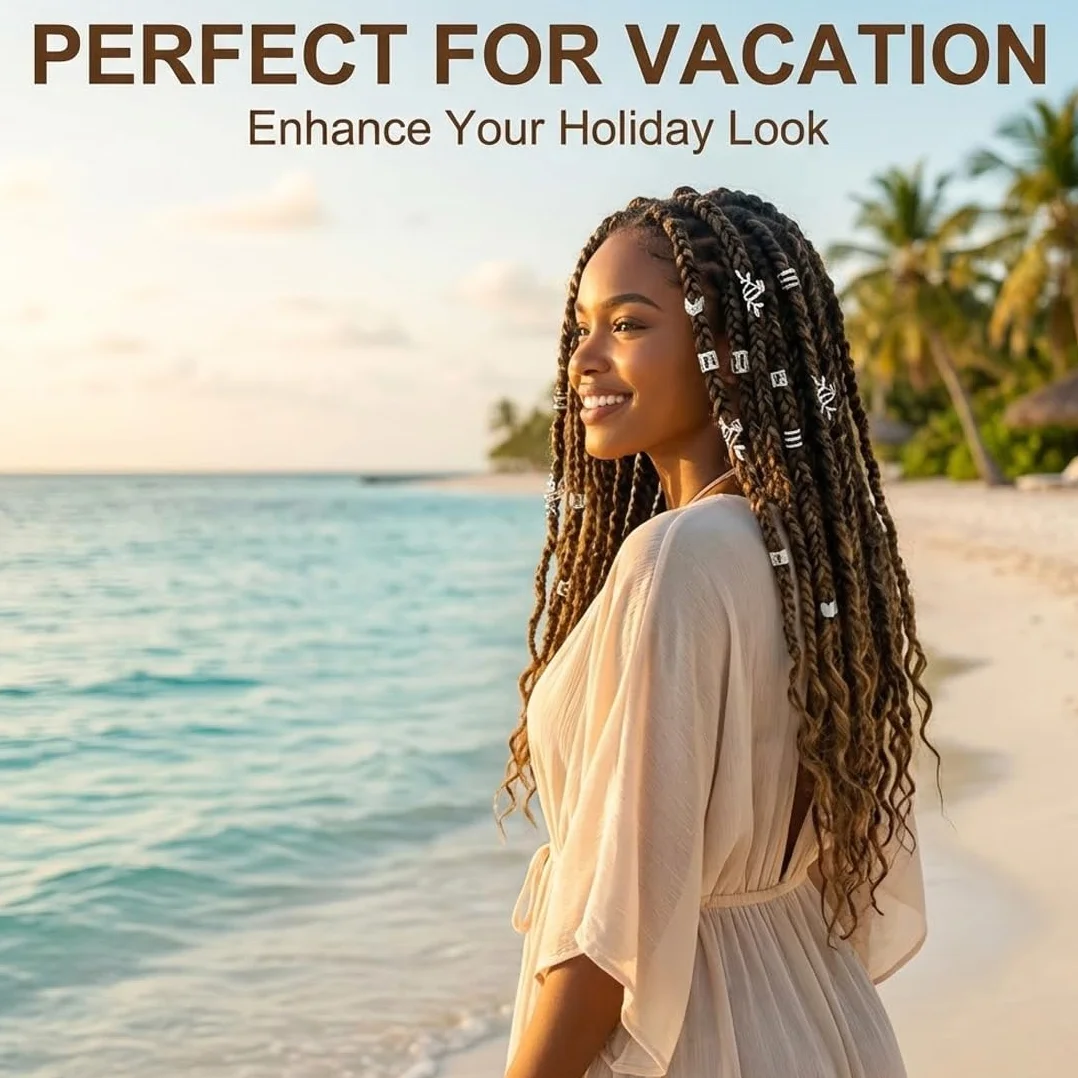 Accessori per Dreadlocks Regolabili 50 Pezzi, Spirali per Capelli, Clip per Locs, Decorazioni Argento