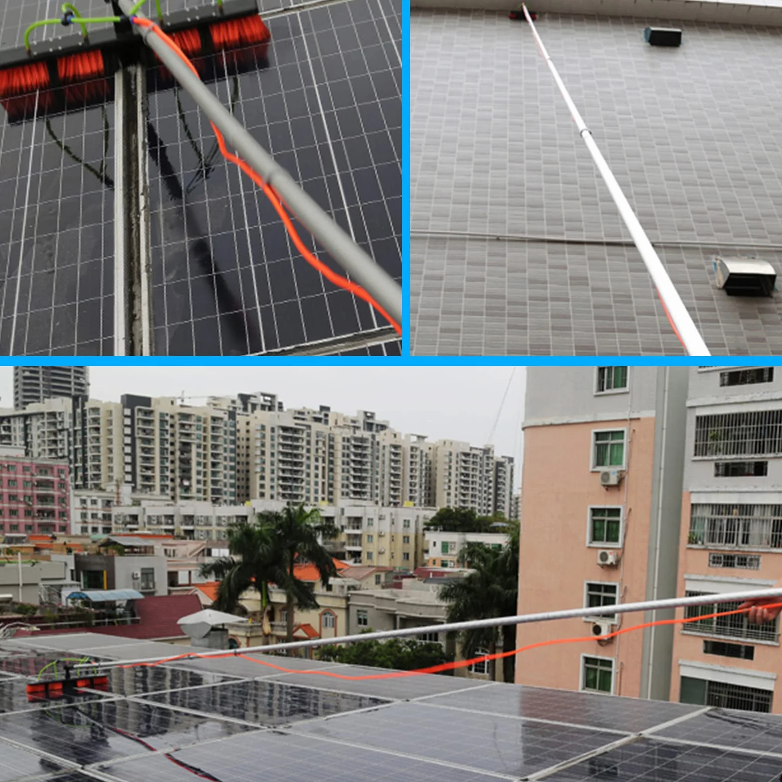 MENAYODA 5-10m Asta telescopica con alimentazione idrica, spazzola di pulizia con manico telescopico estensibile per pannelli solari fotovoltaici, finestre, spazzola per lavaggio auto (asta da 10m