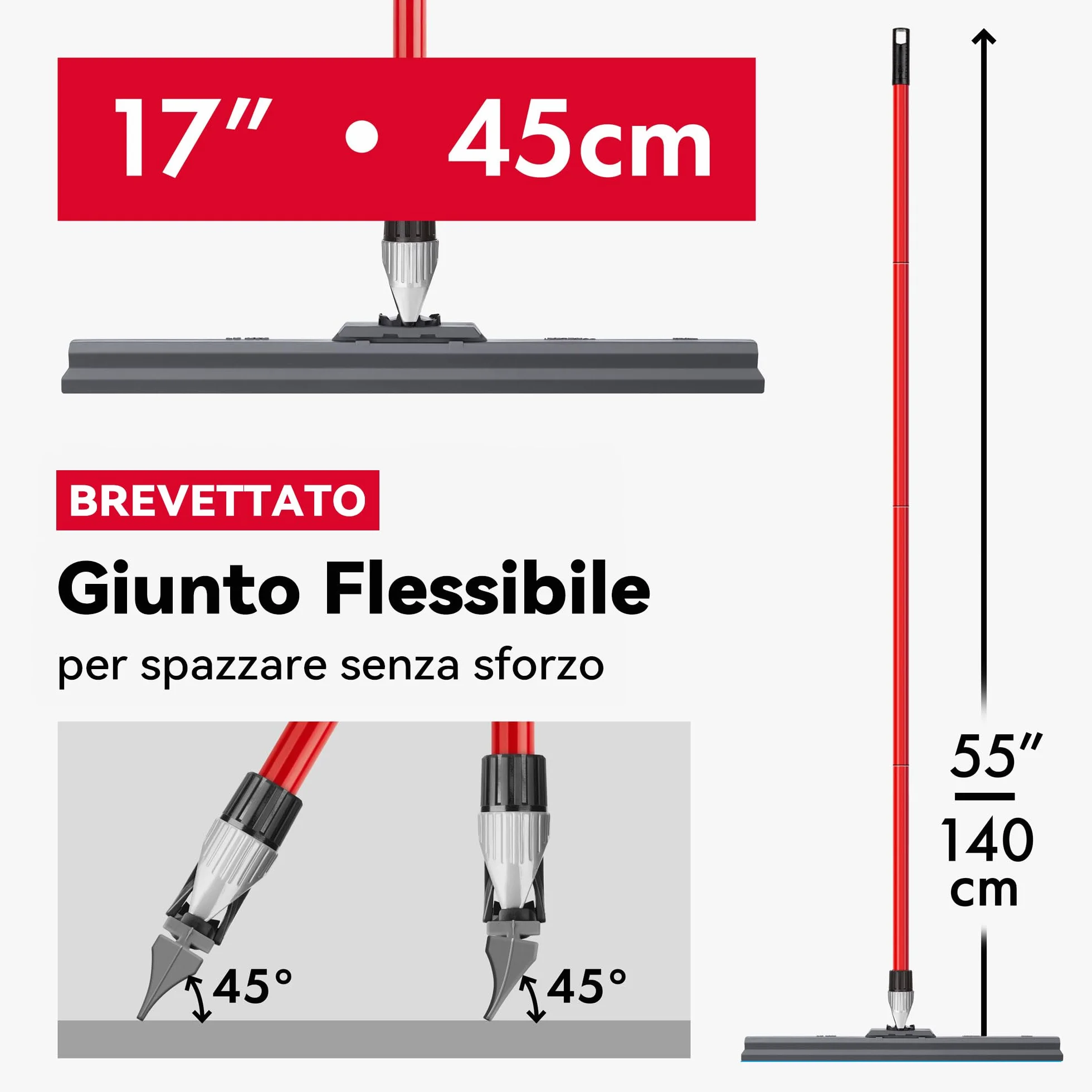 Tyroler Tira Acqua Pavimenti esterno da 45 cm | Testa in Silicone 100% | Manico Antiruggine da 140 cm tergipavimento spingiacqua | tiraacqua pavimenti esterni | tiracqua per pavimento