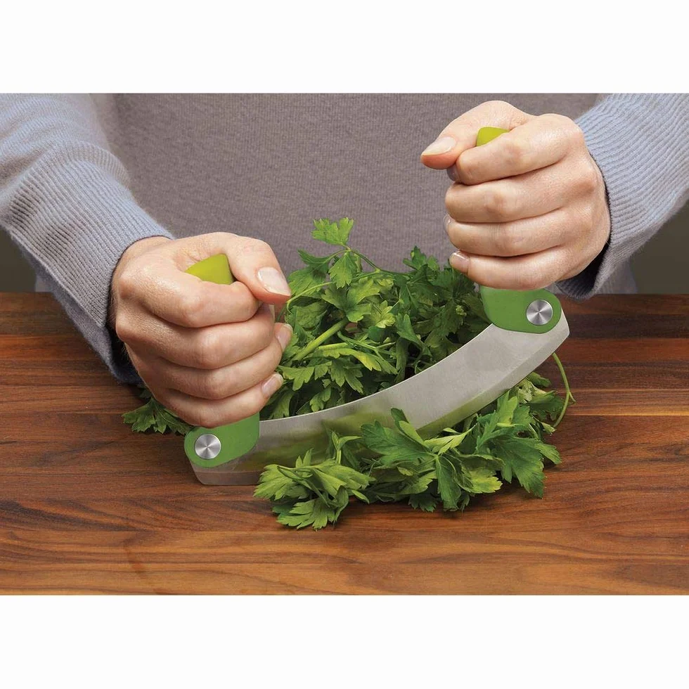 Joseph Joseph - Mezzaluna da Cucina, Lama in Acciaio Inox 18 cm, Pieghevole - Verde