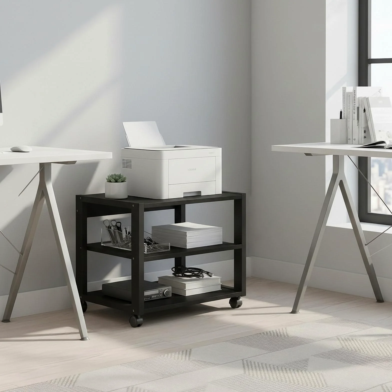 Mobile Hi-Fi Rack Audio con Ruote, Supporto Robusto a 3 Ripiani per Amplificatore, Giradischi e Stereo, Scaffale Porta Elettroniche in Metallo e Legno, Nero