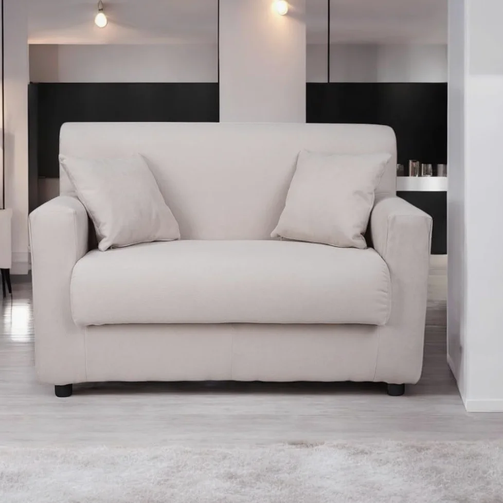 Liberoshopping Divano sfoderabile 2 posti in tessuto imbottito con braccioli larghezza 124 cm (Beige)