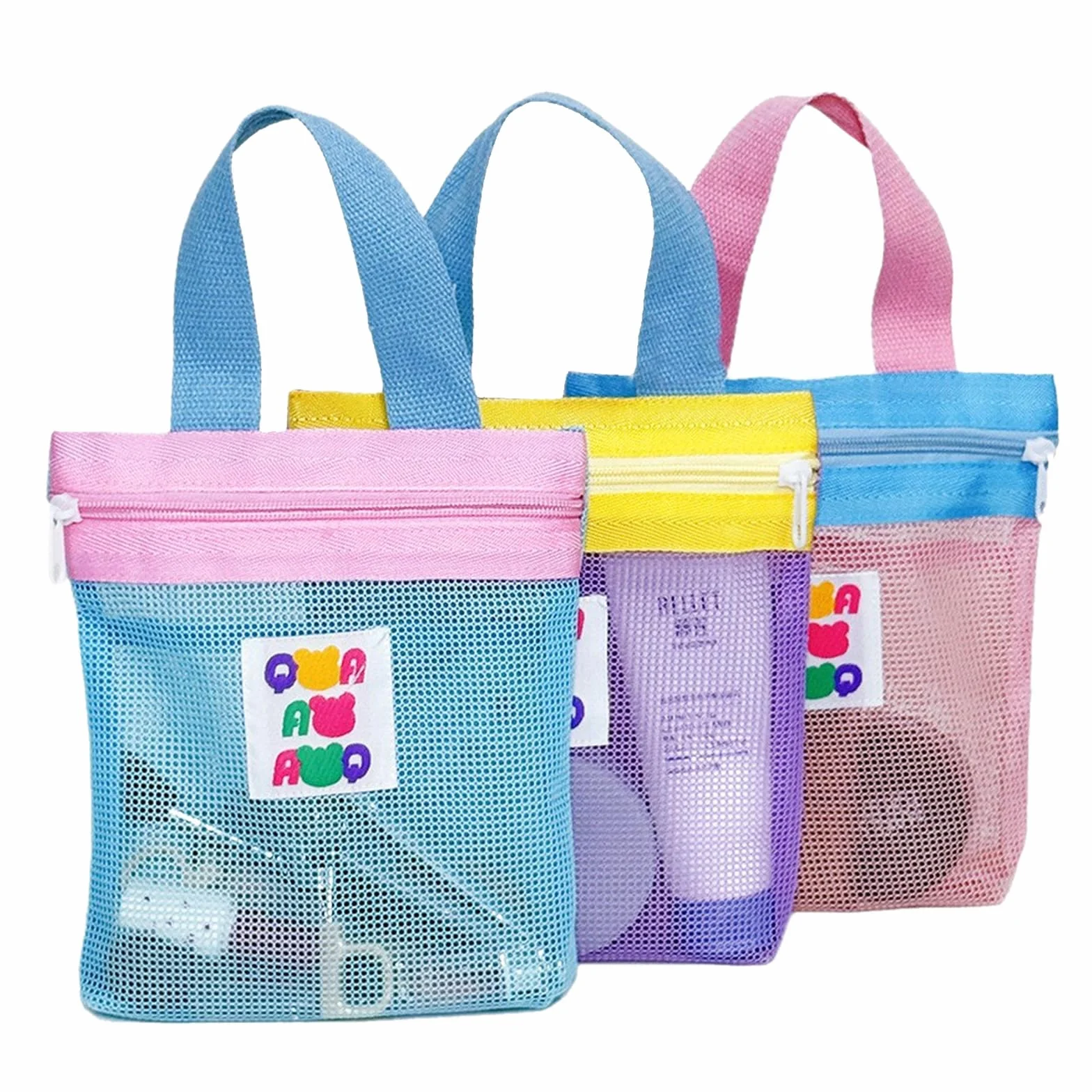 3 Pezzi Borsa da Doccia, Beauty Case da Viaggio in Rete, Portatile Borsa da Toilette, Colorato Borsa da Trasporto, Borse da Organizer Bagno da Appendere per Viaggi Dormitori Palestra Spiaggia