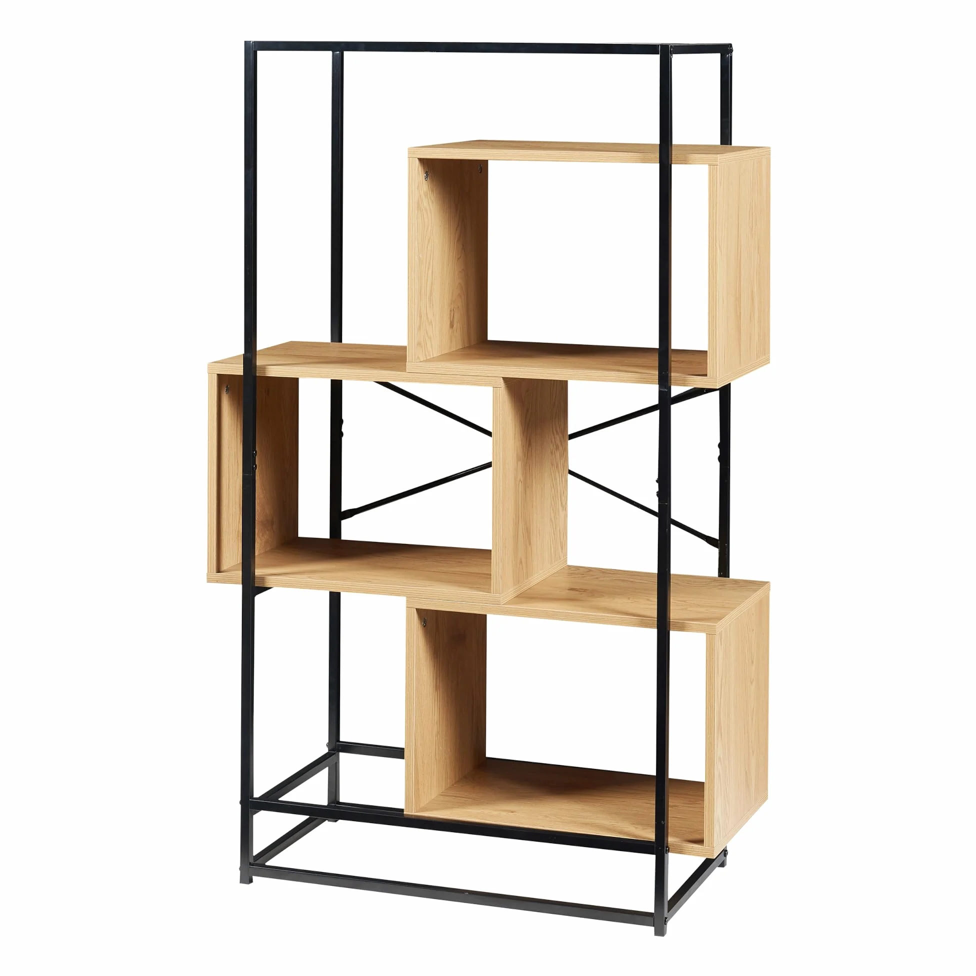 [en.casa] Scaffale da Terra con 3 Scomparti Aperti Libreria Mobile Espositore per Casa Ufficio Negozio 126 x 80 x 33 cm - Effetto Rovere/Nero