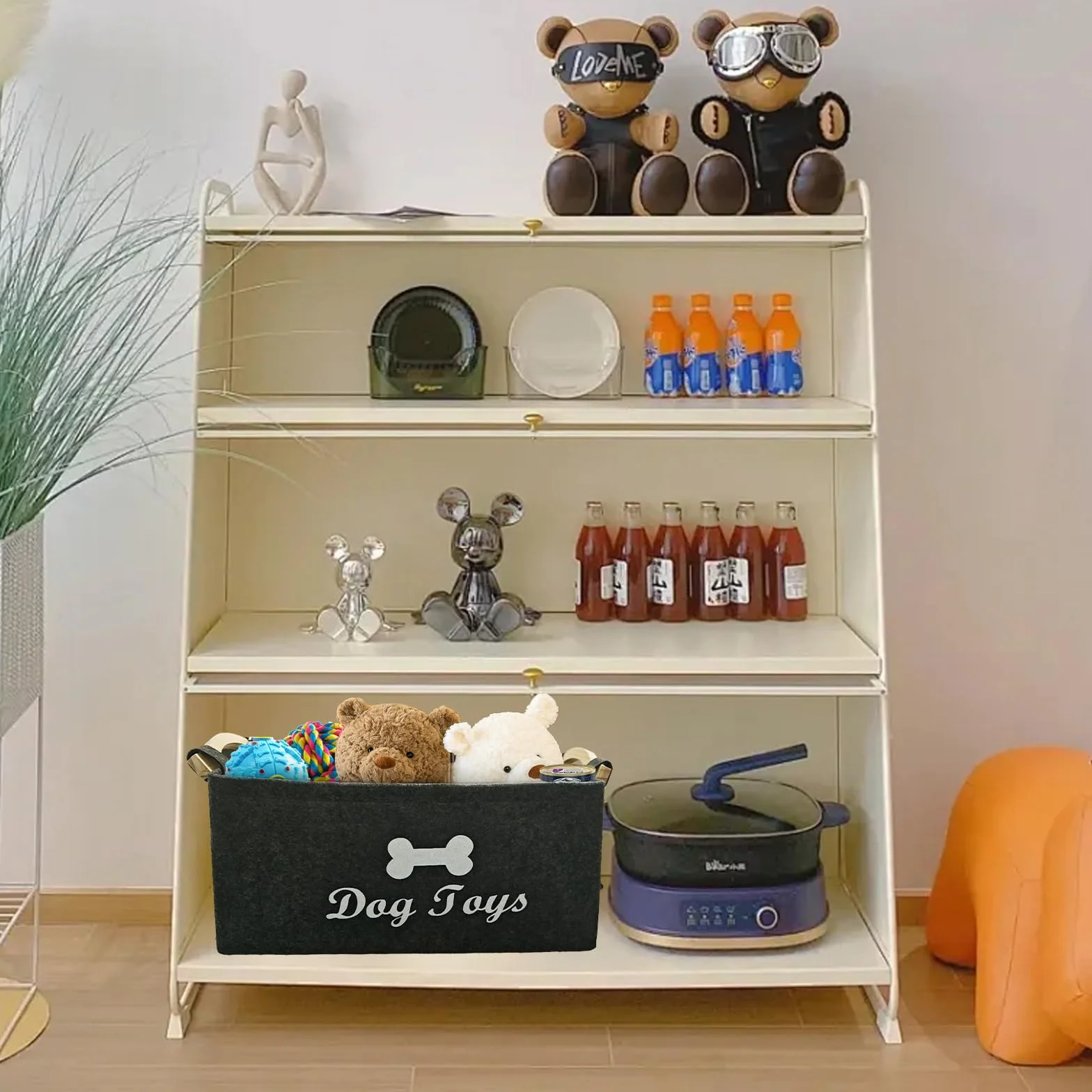 Pet Pet Toy Organizer Scatola Rettangolare Cucciolo Cestino di Immagazzinaggio Del Feltro Del Giocattolo Del Cane Grigio Scuro Organizzare Giocattoli Per Animali
