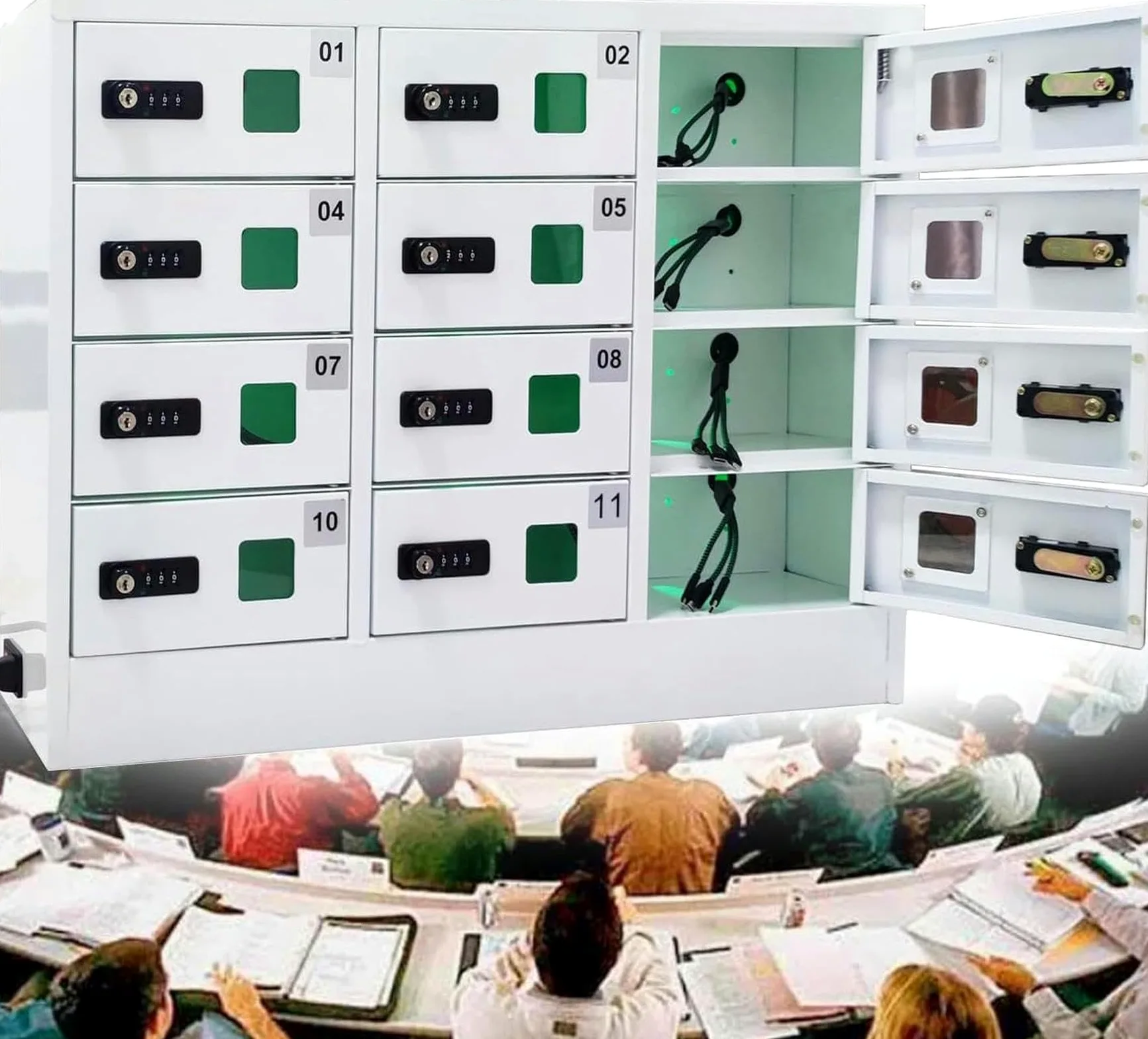 Stazione di ricarica per telefono cellulare a 12 slot, armadietto di ricarica bloccabile con serratura a combinazione, armadietto di stoccaggio per telefono cellulare, con 3 porte di ricarica