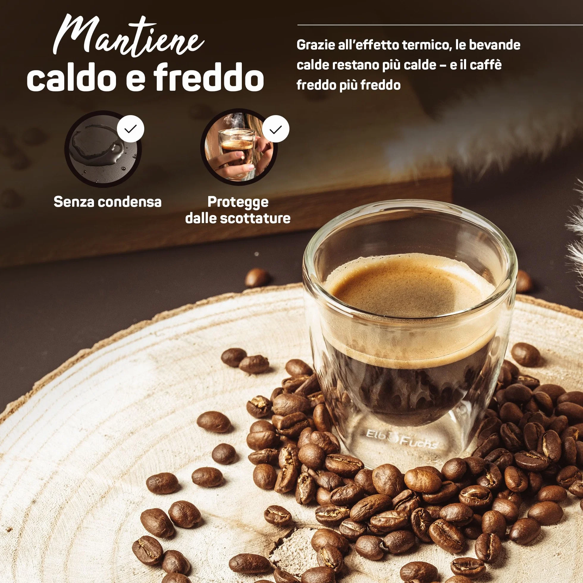 ElbFuchs® Set di tazzine caffè in vetro doppia parete 80ml 4 pezzi per espresso regalo