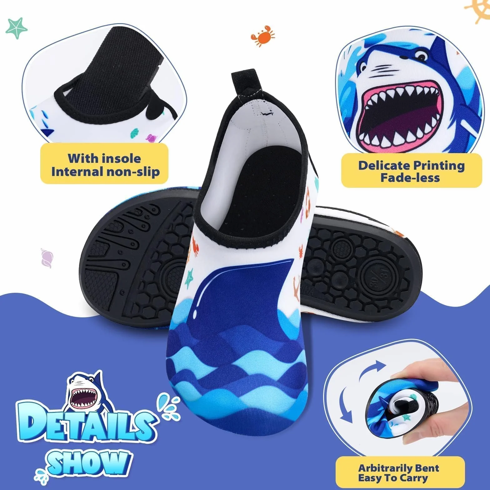Scarpe da Acqua per Bambini Scarpe da Nuoto Scarpe da Scoglio Ragazzo Mare Spiaggia Squalo