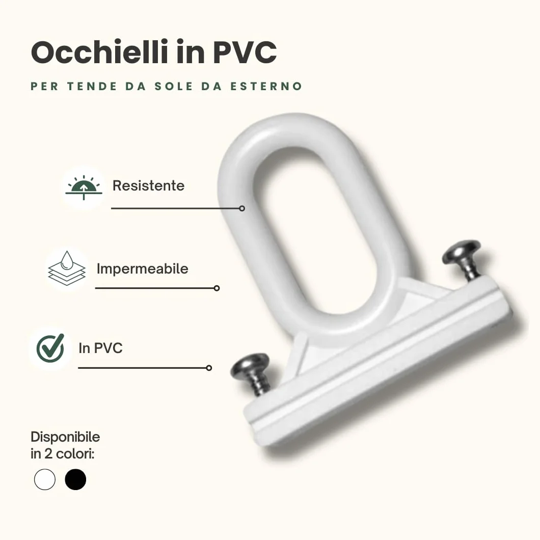 Ganci per Tende da Sole Esterno 1 COPPIA Bianco Tempotest PVC Resistente