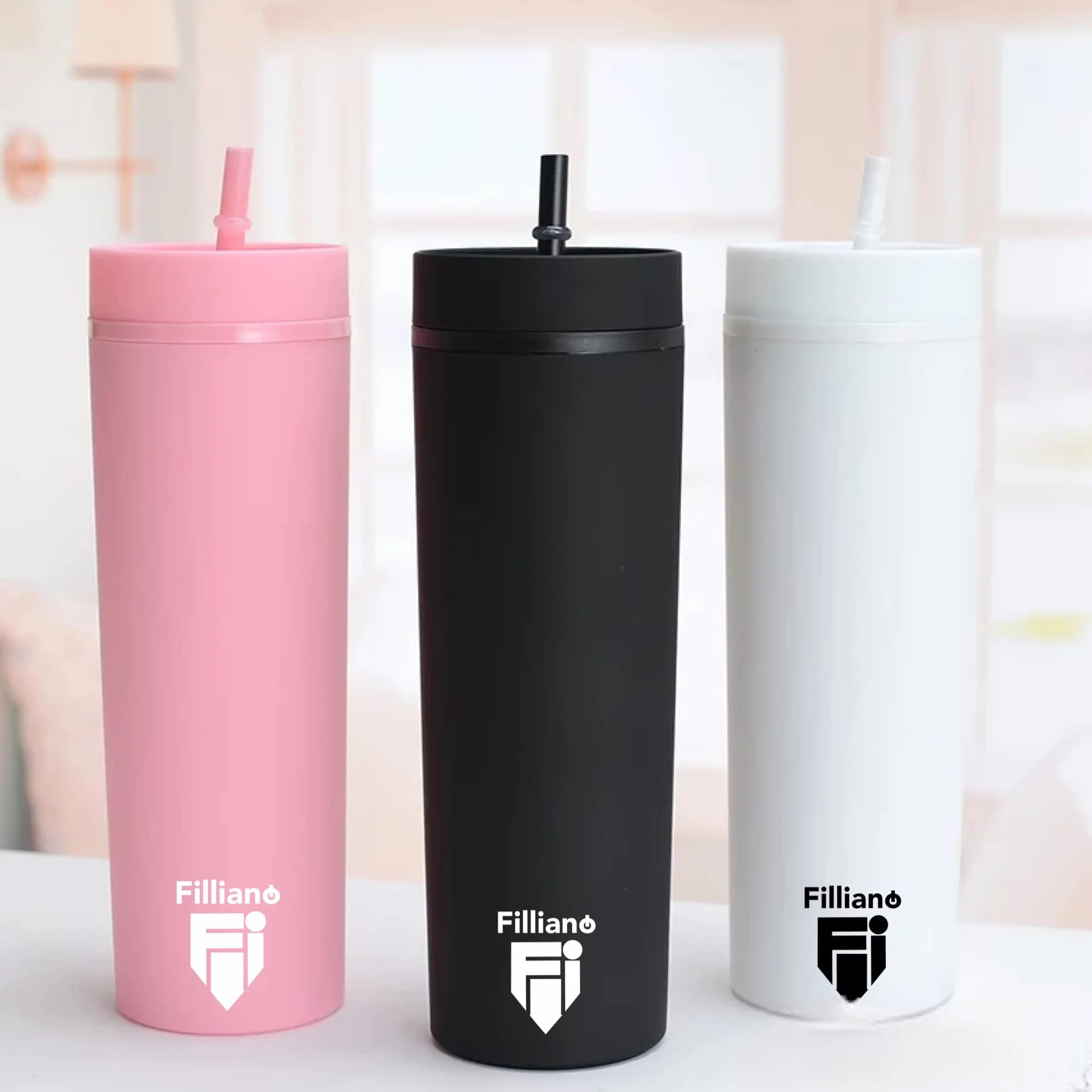 Bicchiere con cannuccia a doppia parete 473ml/16oz Tumbler in acrilico per bevande (Rosa)