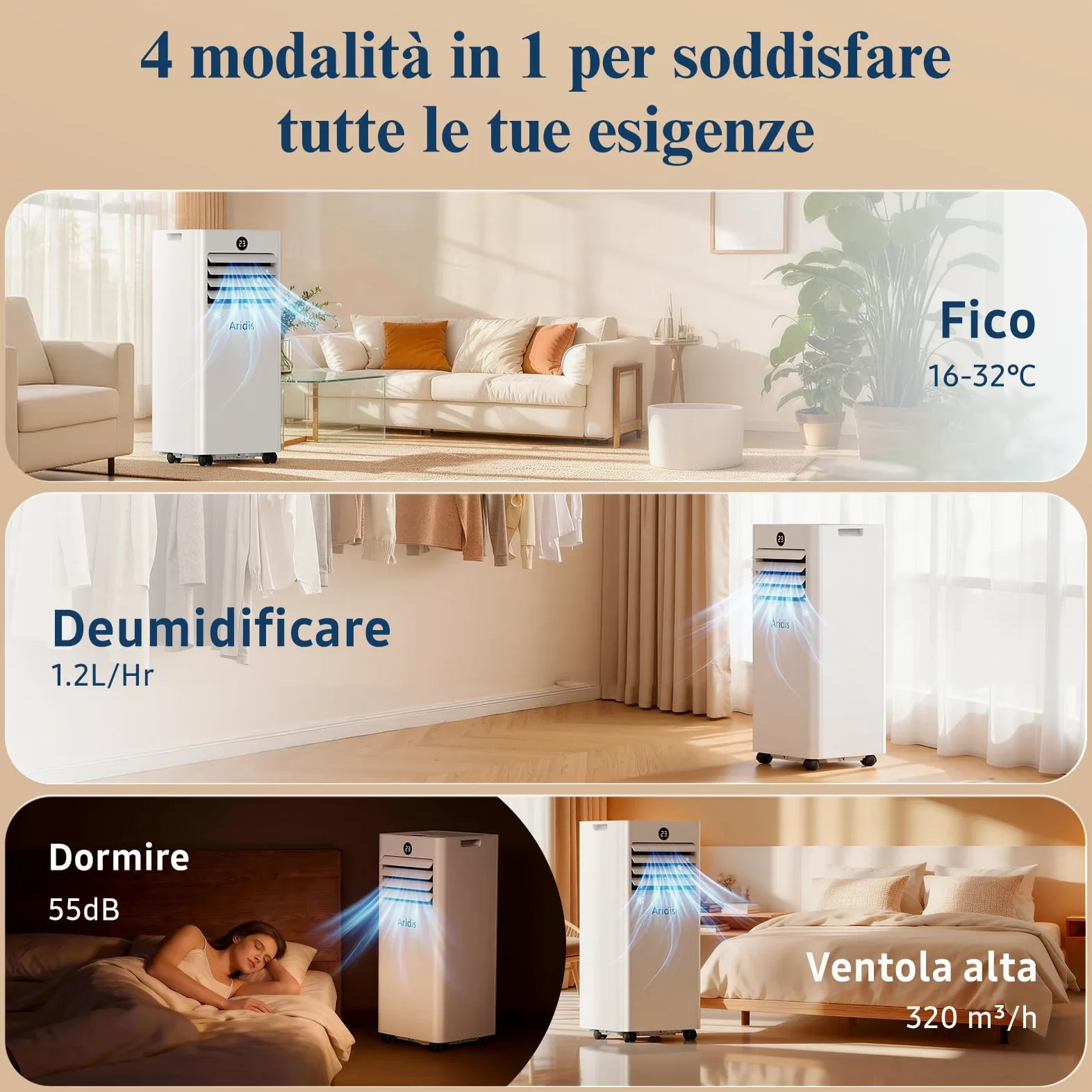 Condizionatore Portatile Climatizzatore Silenzioso - 9000BTU Climatizzatore senza Unità Esterna, Raffrescatore a Basso Consumo con Kit Finestra, Display LED, 4 Modalità, Copertura 33 m² Bianco
