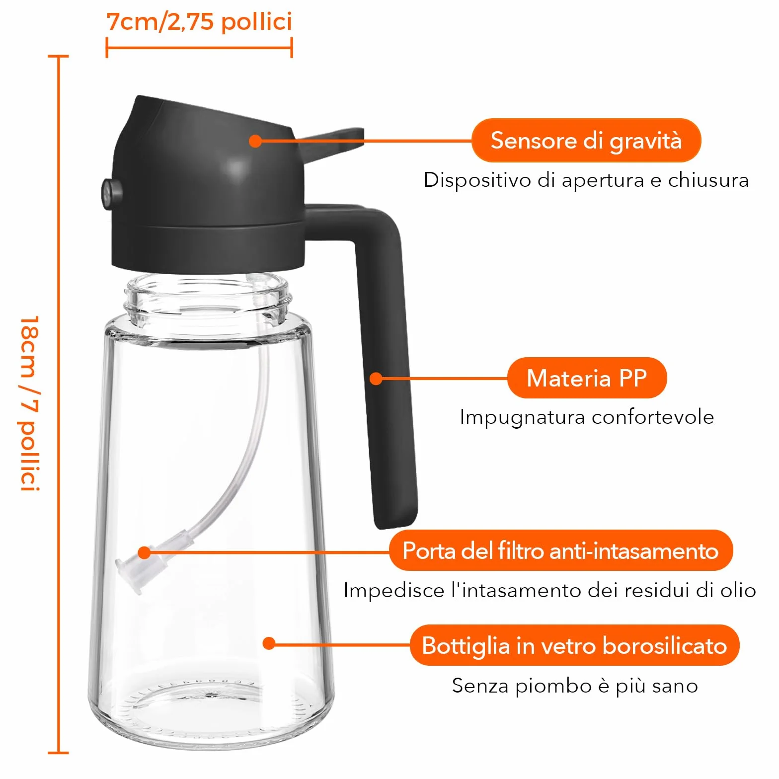 YARRAMATE Spruzzatore di olio da cucina 2 in 1, bottiglia di vetro 470 ml per friggitrice ad aria e barbecue